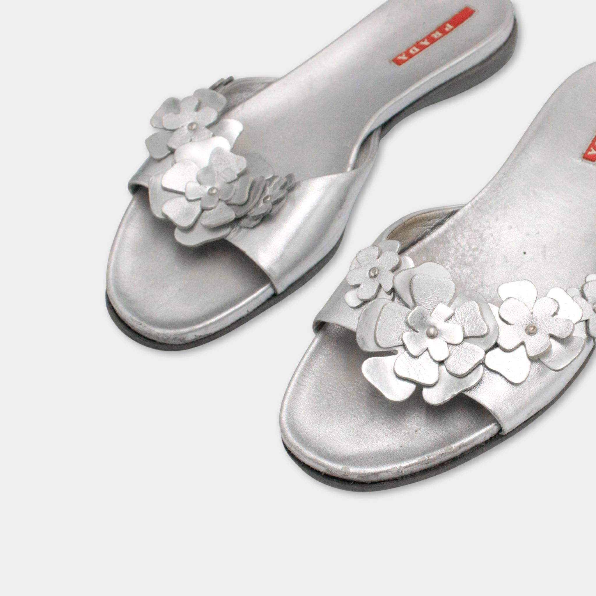 Prada Prada Flower Silver Sandals Size US 8 / IT 38 - 2 Thumbnail