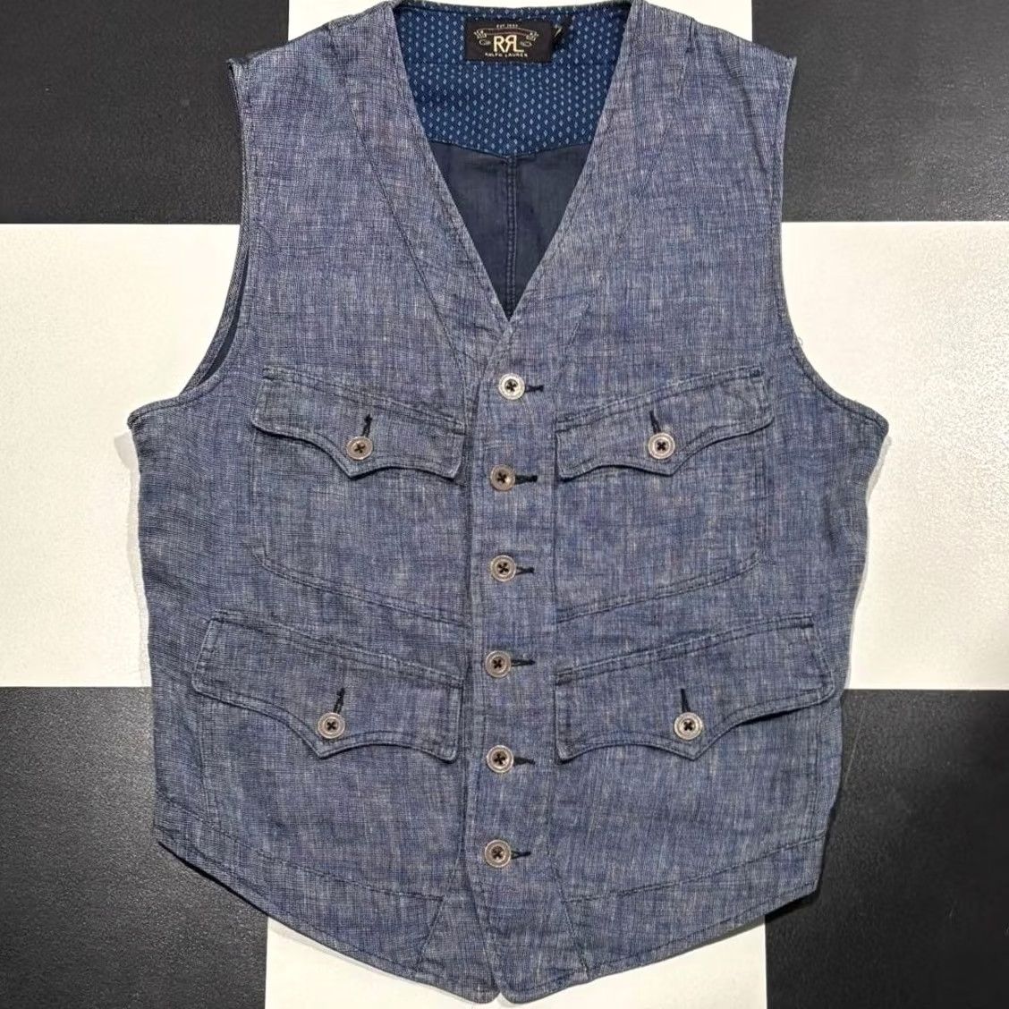 Ralph Lauren RRL Ralph Lauren HOBSON PINCHECK Work Vest Indigo Men's Size S Size US S / EU 44-46 / 1 - 3 Thumbnail