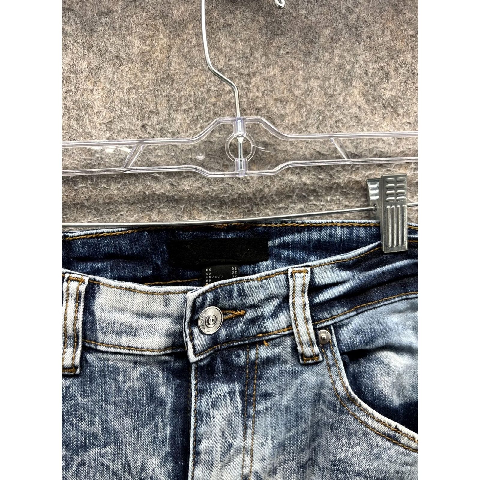 H&M H&M Jeans Mens 32 Blue Slim Skinny Moto Biker Distressed Acid Wash Denim Size US 32 / EU 48 - 2 Thumbnail