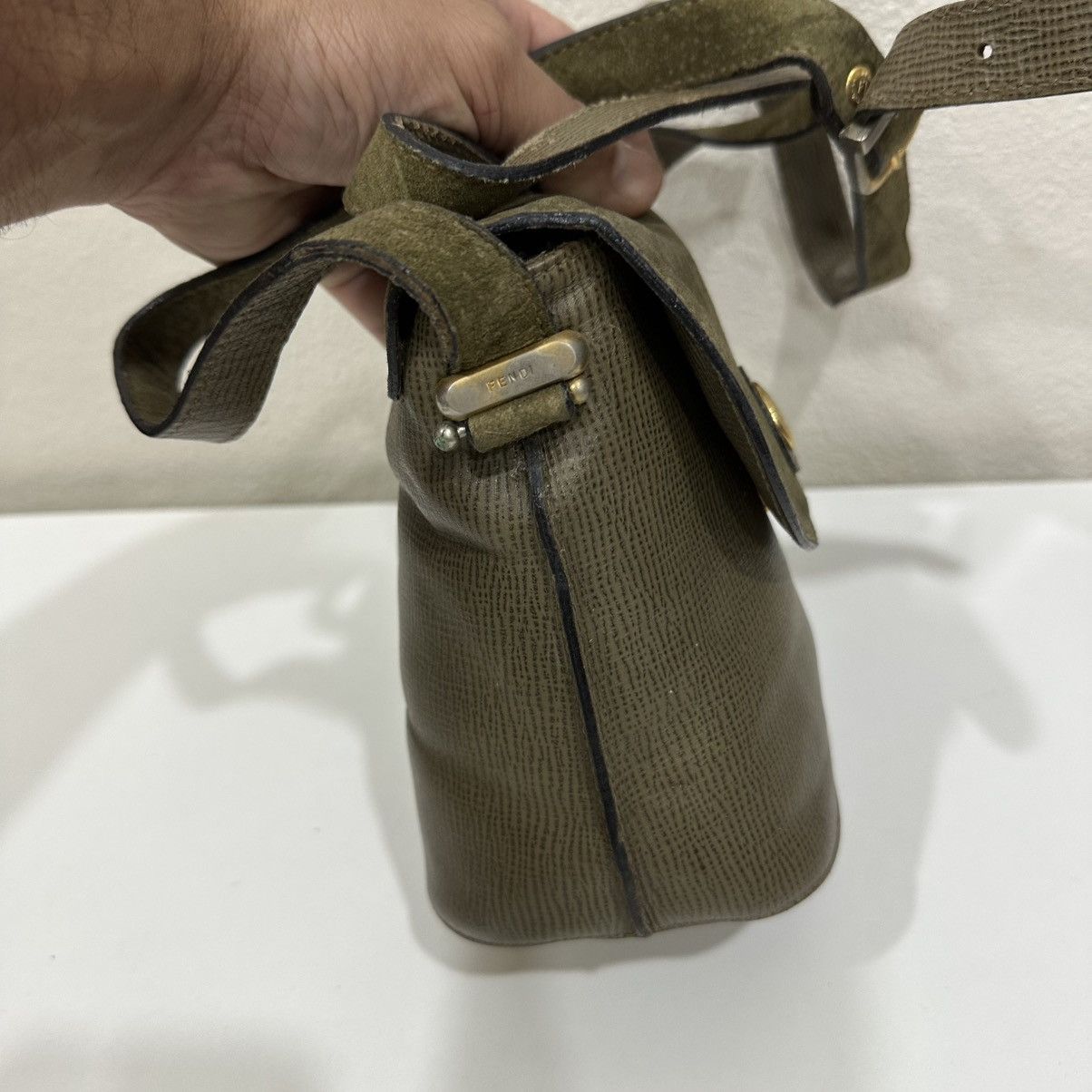 Fendi ‼️LD‼️FENDI ROMA OLIVE GREEN SUEDE FLAP MINI CROSSBODY BAG Size ONE SIZE - 6 Thumbnail