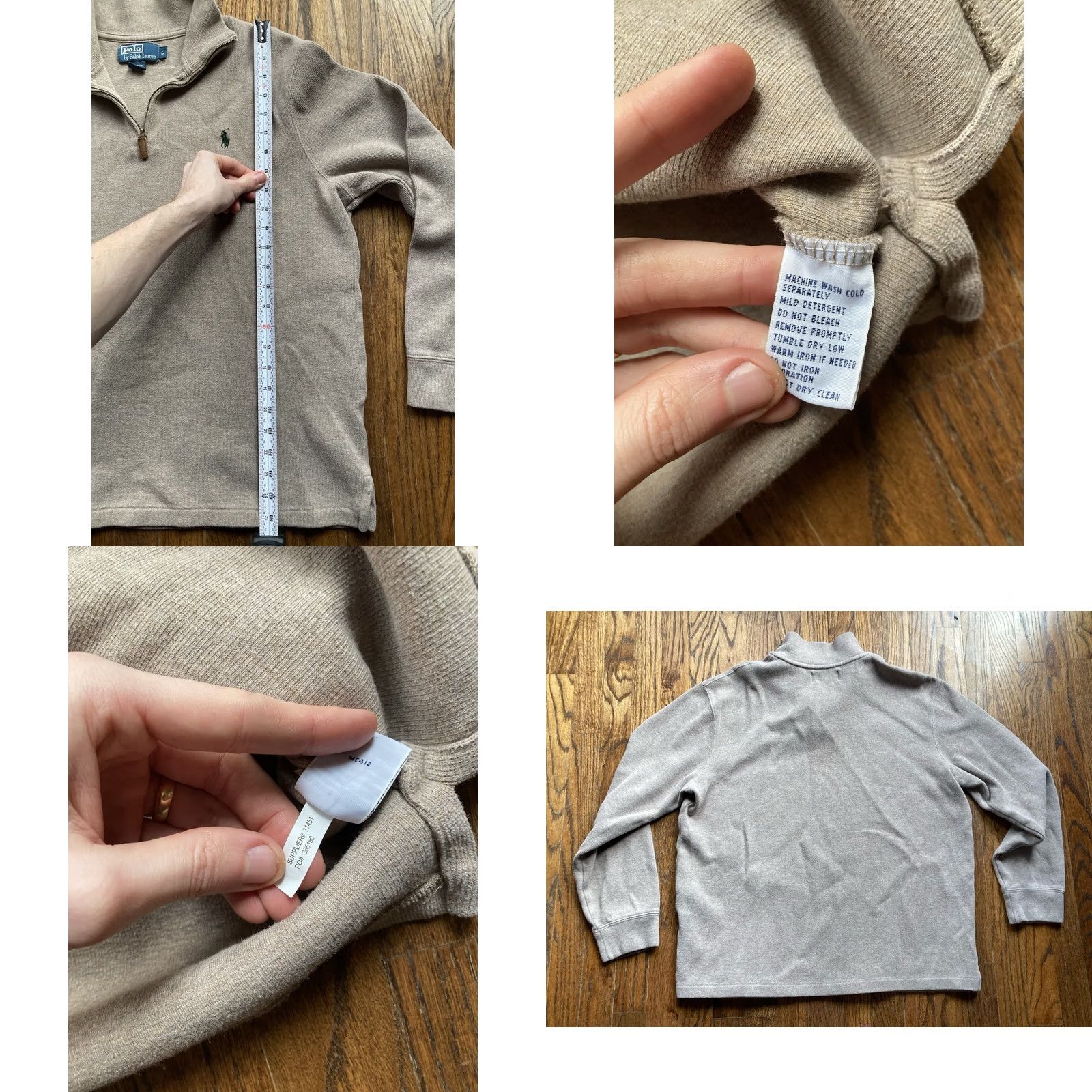 Polo Ralph Lauren VINTAGE Polo Ralph Lauren 1/4 Zip Sweater Mens Large Beige Cotton Preppy Size US L / EU 52-54 / 3 - 8 Thumbnail