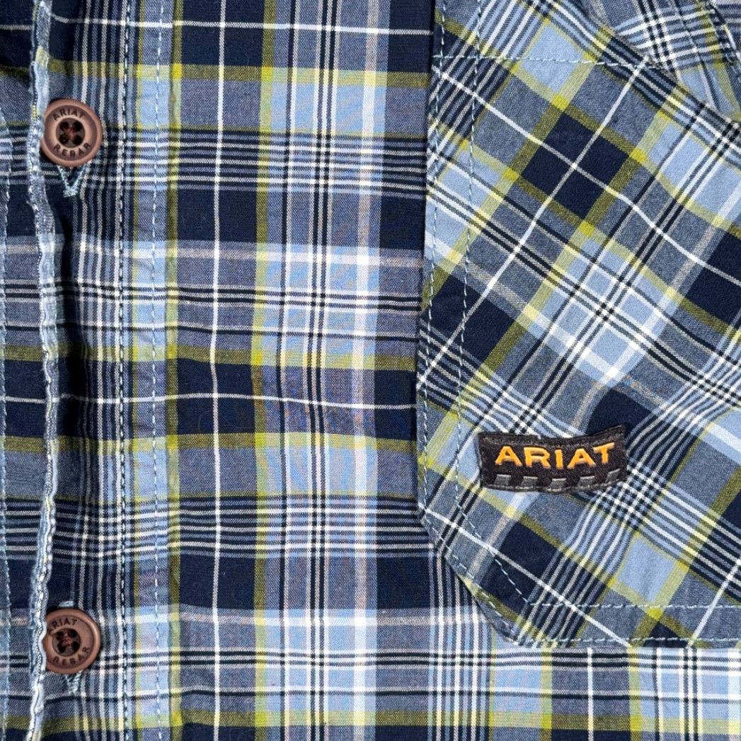 Ariat Ariat Shirt Adult LARGE Blue Plaid Rebar Workwear Outdoor Pockets Stretch Size US L / EU 52-54 / 3 - 4 Thumbnail