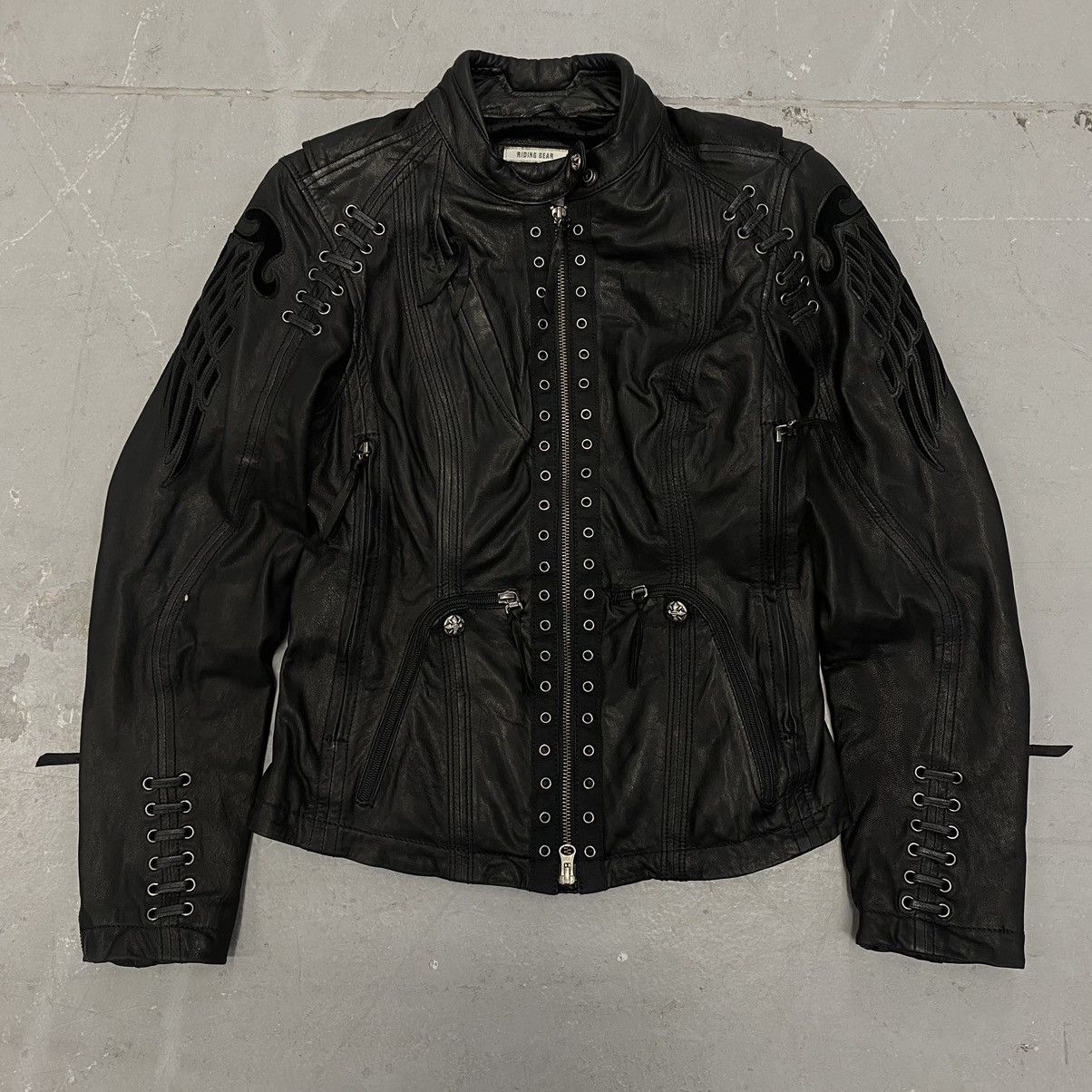 Harley Davidson × Japanese Brand × Vintage Vtg Y2K Harley Davidson Studded Gothic Wings Leather Jacket Size S / US 4 / IT 40 - 1 Thumbnail