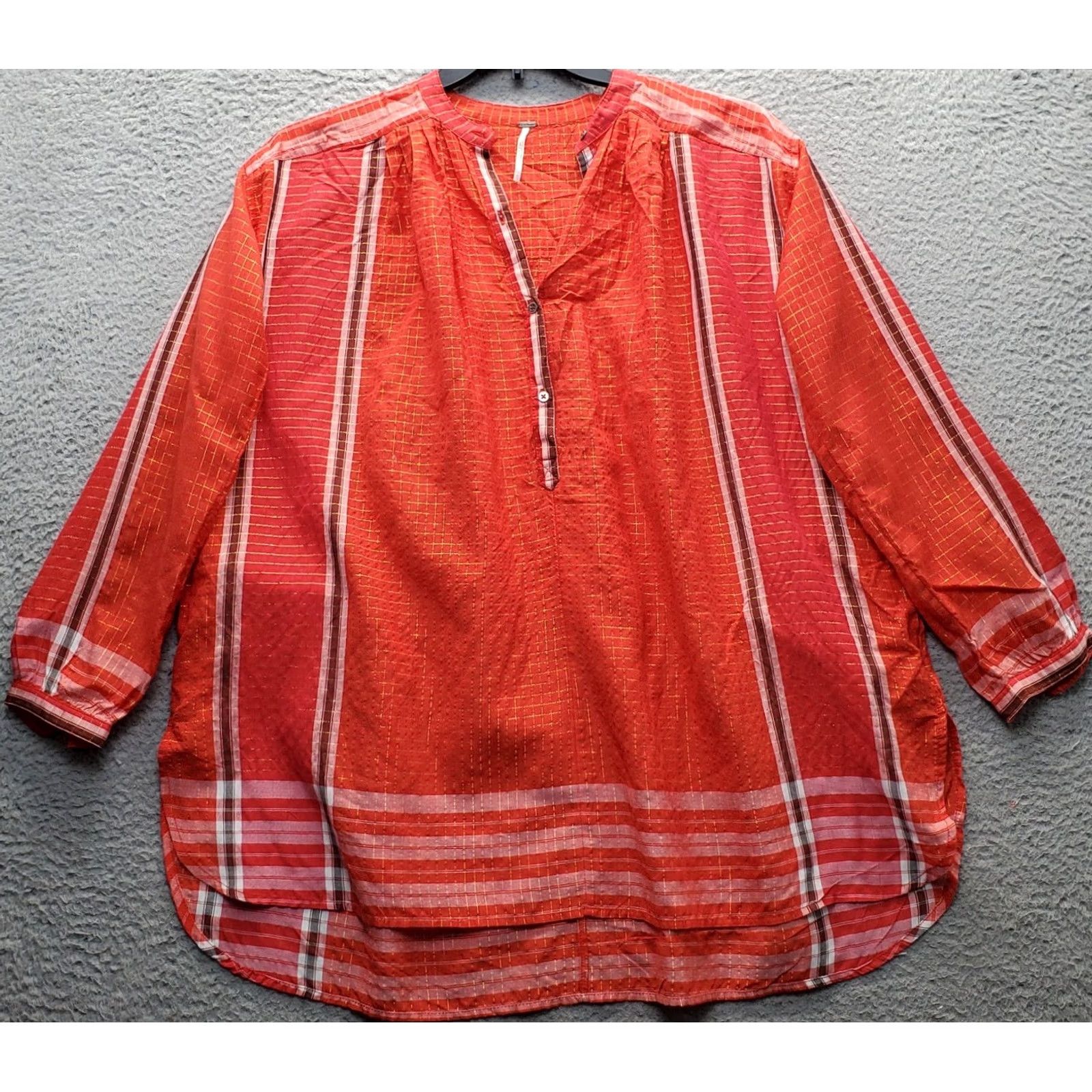 Free People Free People Tunic Top Womens XS Multicolor Oversized Button Front High Low Slit Crew Neck Blouse Casual Shirt Size XS / US 0-2 / IT 36-38 - 2 Thumbnail