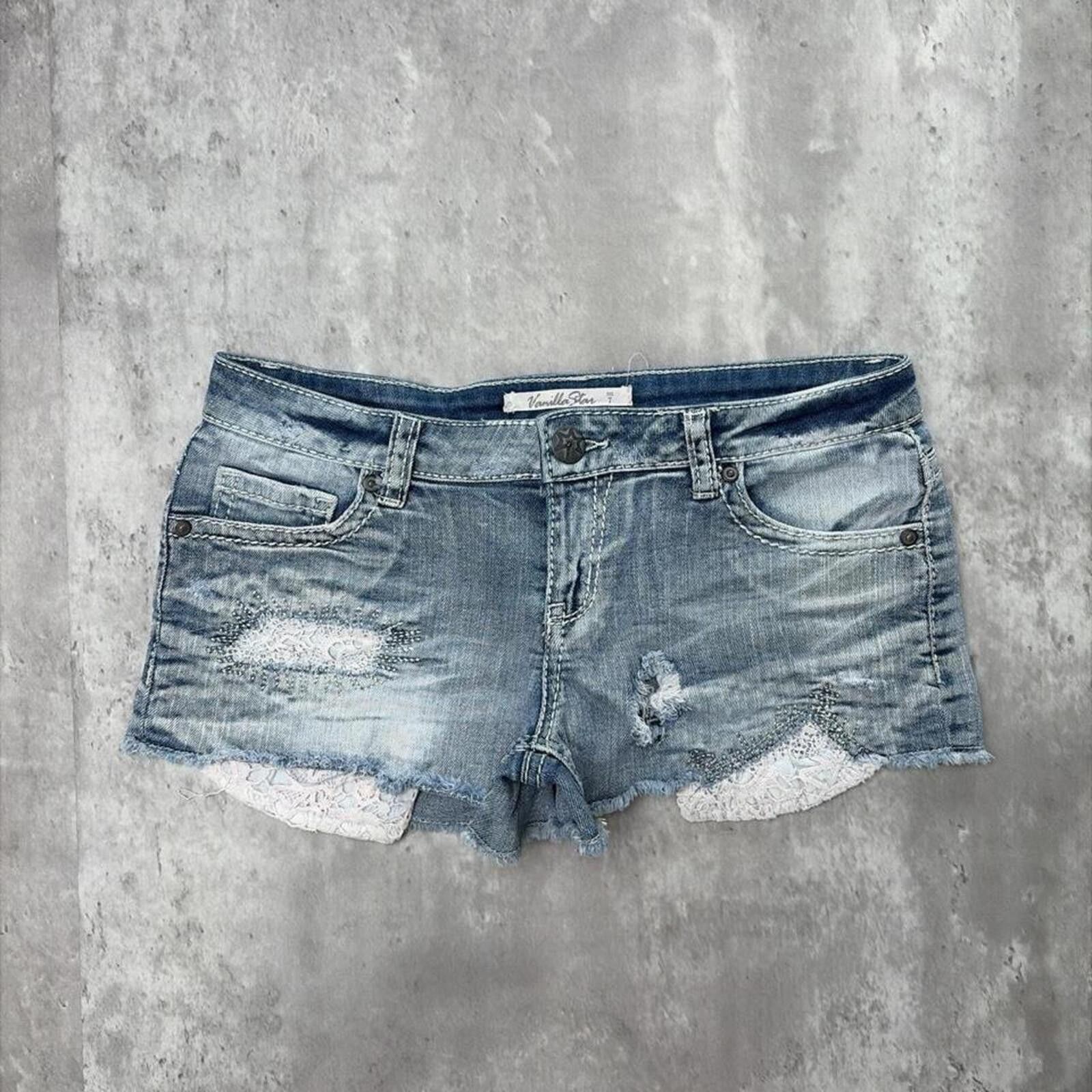 Other Y2K Light Wash Vanilla Star Grunge Gothic Mini Denim Shorts Size 30" / US 8 / IT 44 - 2 Thumbnail