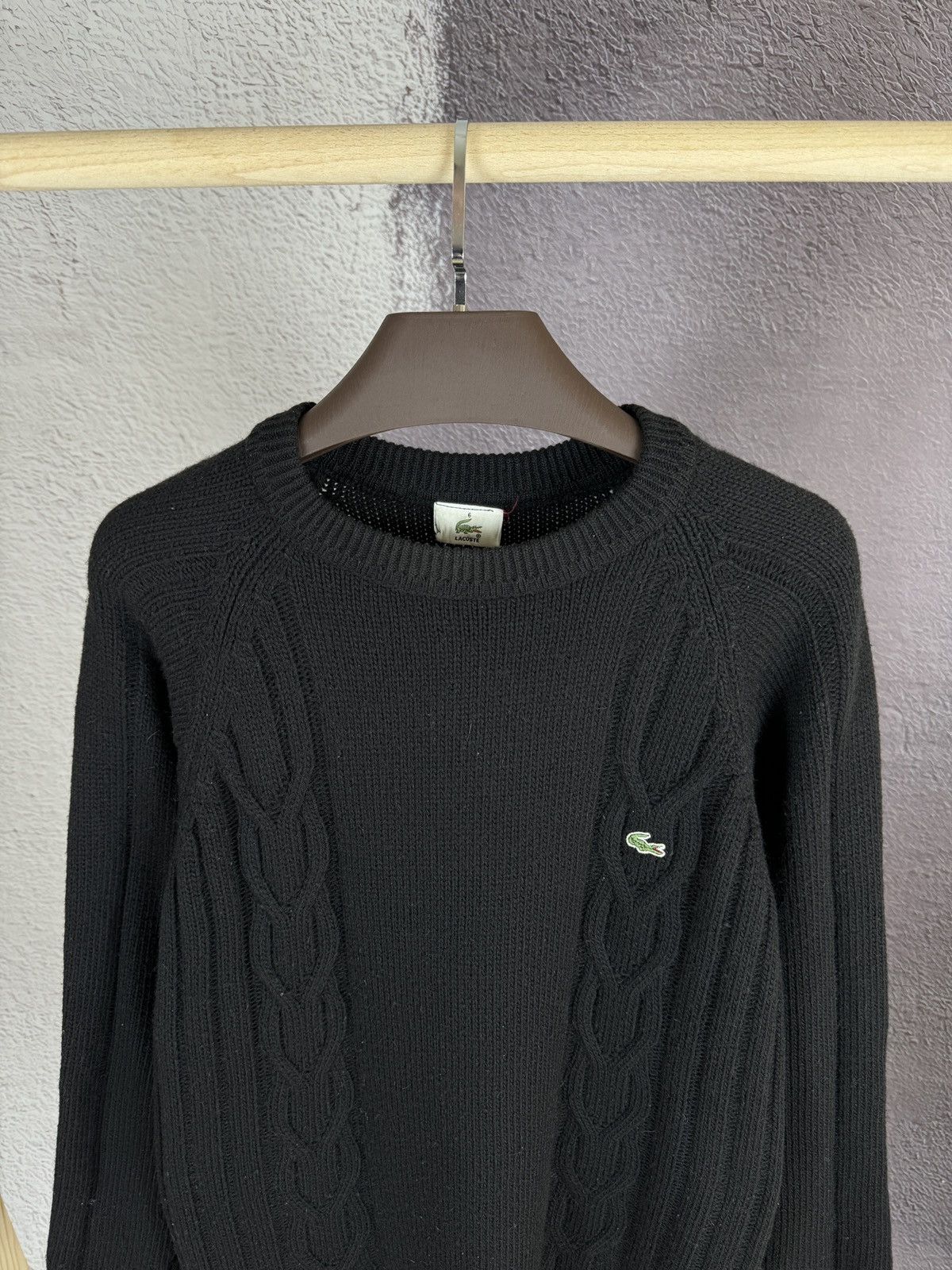Lacoste Lacoste vintage 90s Black Wool cable knitted sweater Size US XL / EU 56 / 4 - 7 Thumbnail
