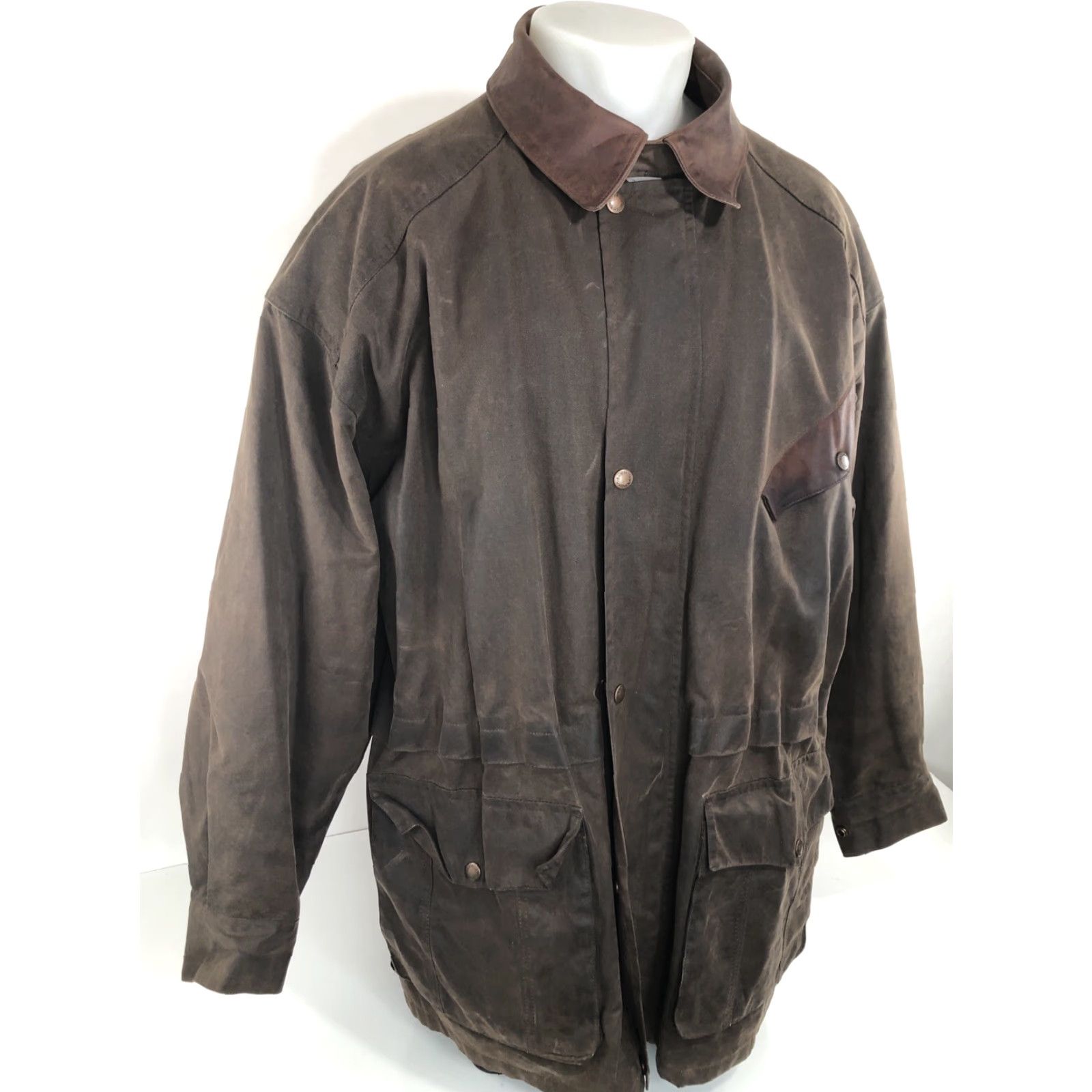 Vintage THE AUSTRALIAN OUTBACK COLLECTION OILSKIN Ranch XL - LEATHER TRIM Duster Jacket Shirt Mens XL Brown Oilskin Cotton Leather Trim Walkabout Field Chore Size US XL / EU 56 / 4 - 3 Thumbnail
