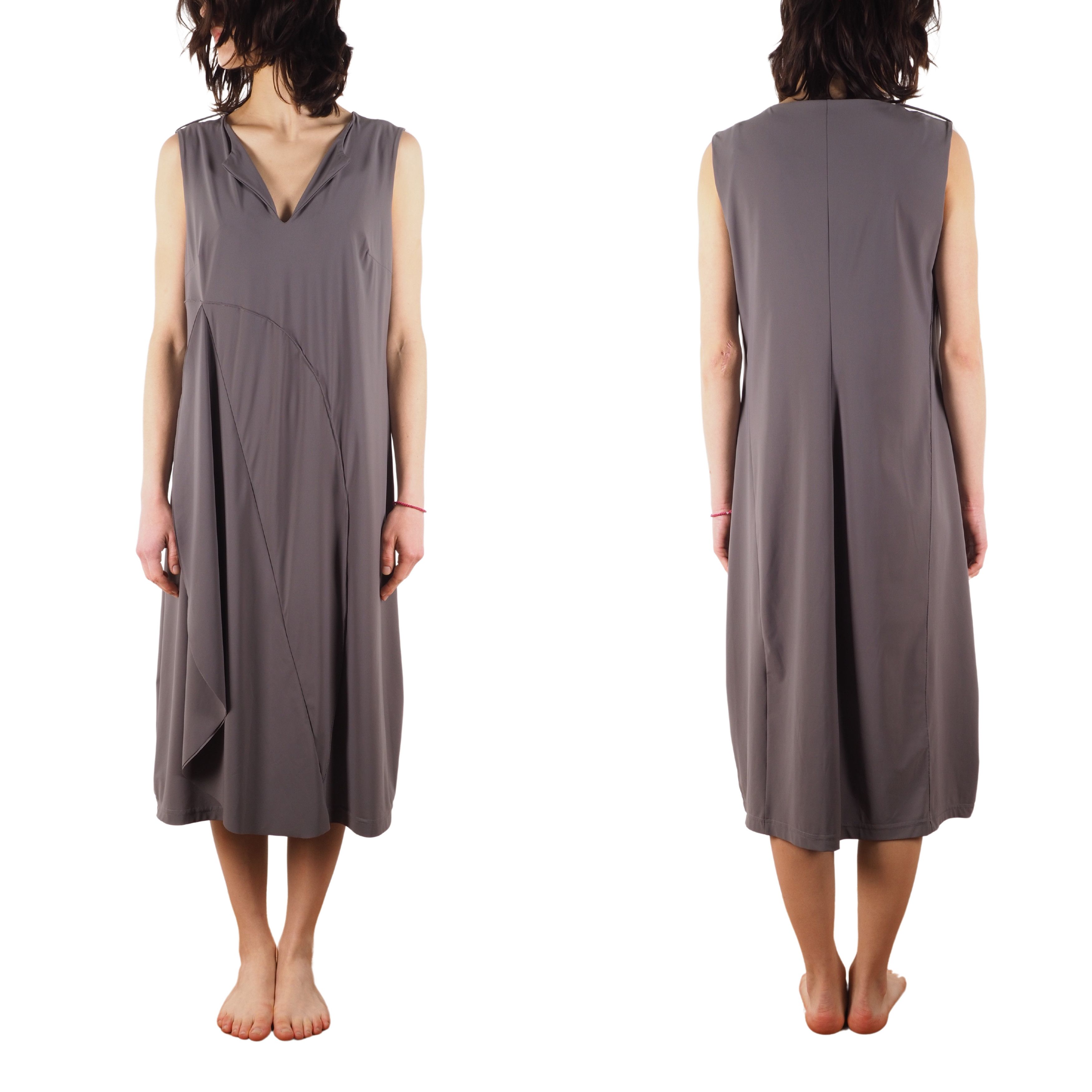Sarah Pacini Sarah Pacini Gray Beige Asymmetrical Midi Dress Size L / US 10 / IT 46 - 1 Thumbnail