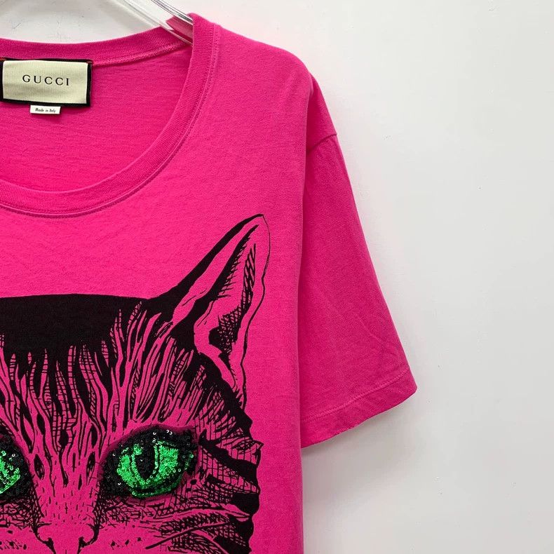 Gucci Gucci Pink cat print cotton round-neck short-sleeved T-shi Size S / US 4 / IT 40 - 3 Thumbnail