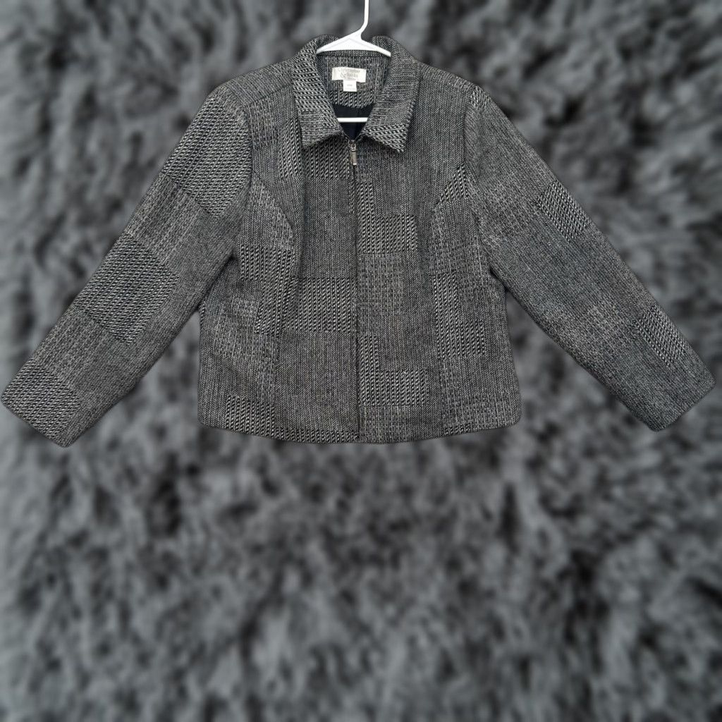 Vintage VINTAGE Christopher & Banks Zip Jacket Petite M Tweed Herringbone Wool Blend Black Womens PM 90s Classic Jacket Size M / US 6-8 / IT 42-44 - 1 Thumbnail