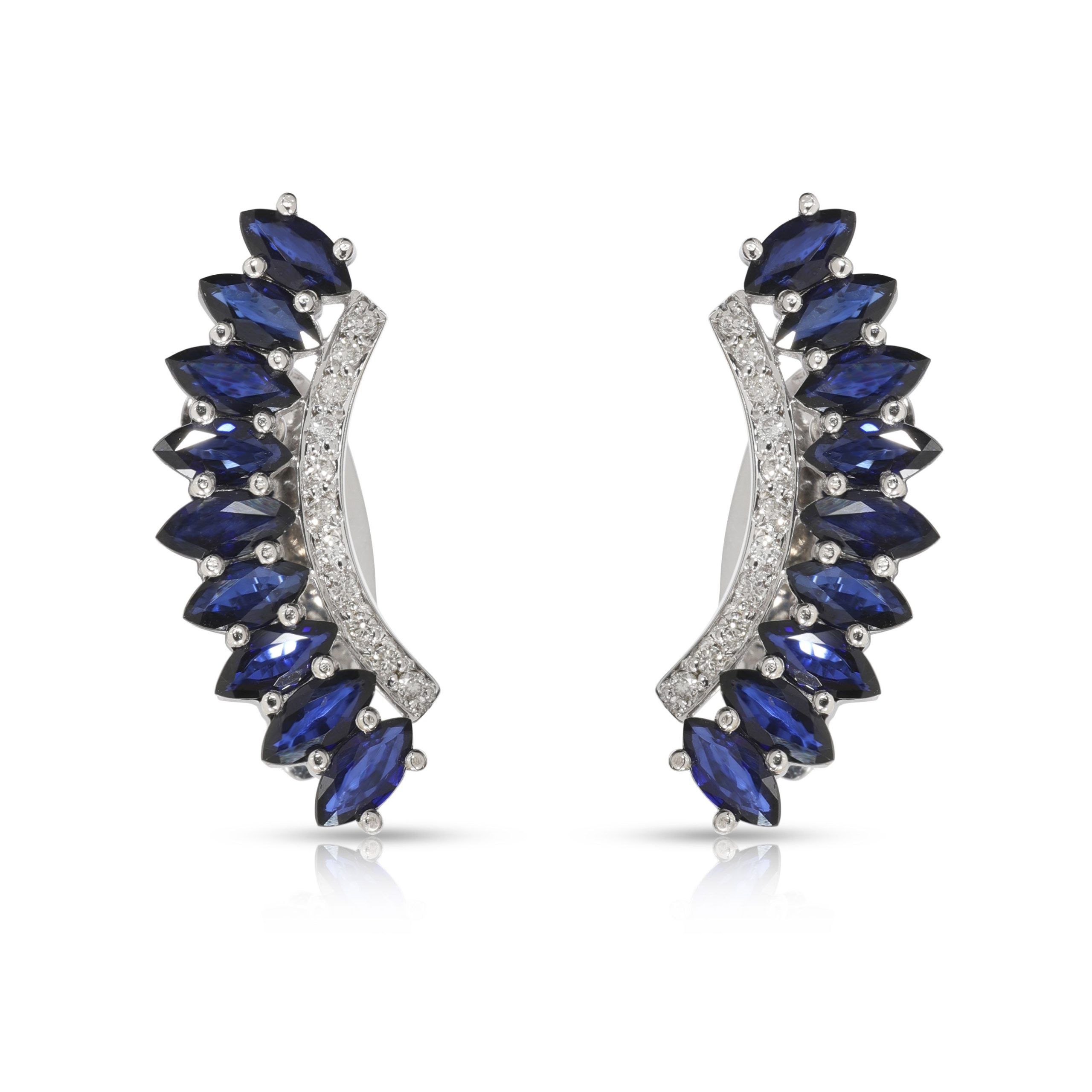 Other Blue Sapphire & Diamond Ear Crawler Earrings in 18KT White Gold 0.20 CTW Size ONE SIZE - 1 Thumbnail