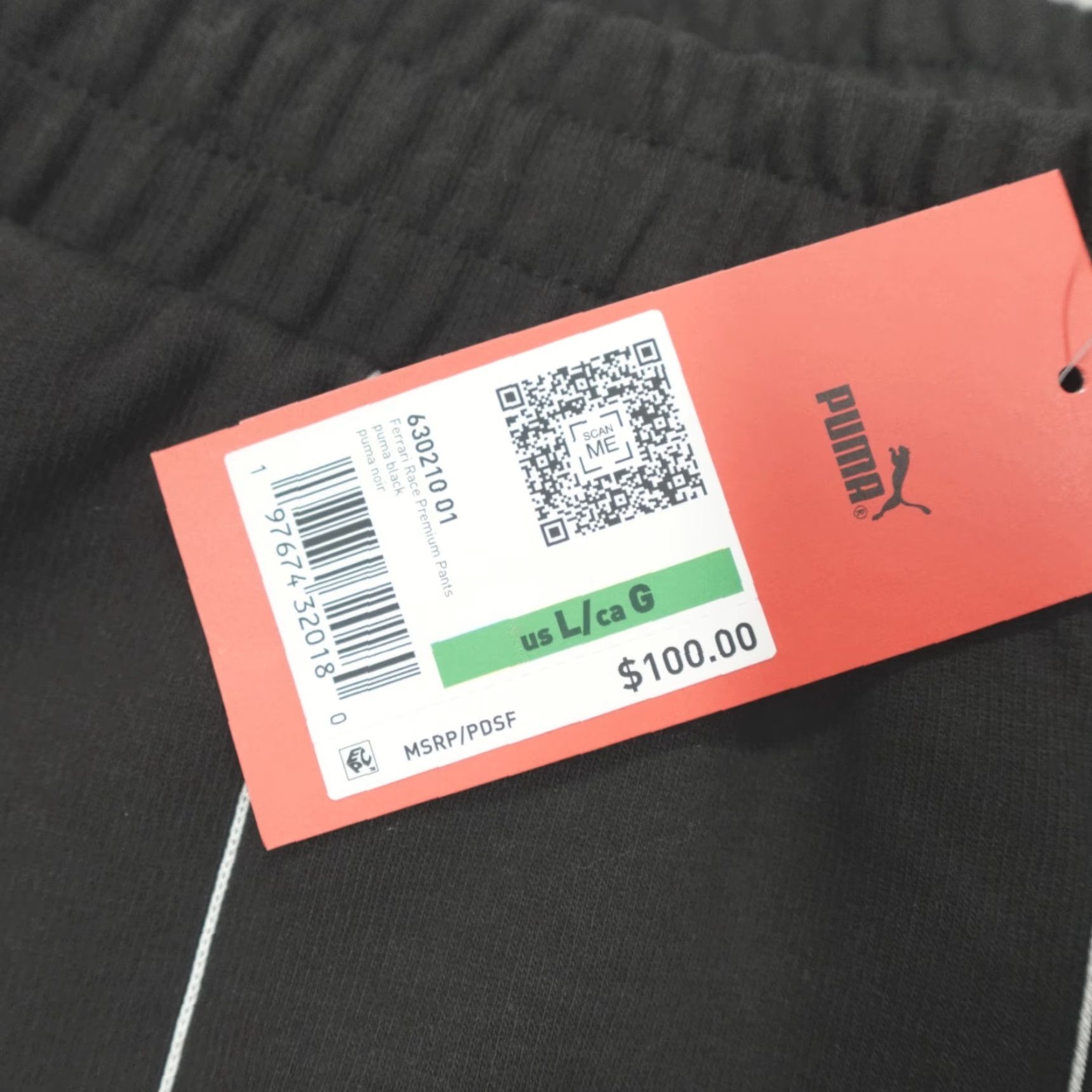 Puma Puma Ferrari Race Premium Pants Striped Black Men's L 630210-01 Pants Logo Car Casual Mens Regular Inseam 29 in Cotton Polyester Size US 33 - 3 Thumbnail