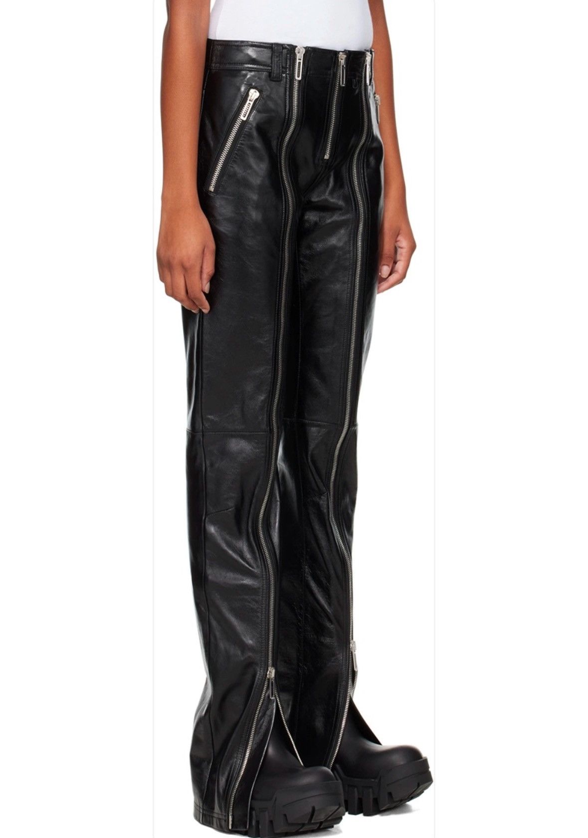032c Black leather trousers with frontal zipper Size US 31 - 5 Thumbnail