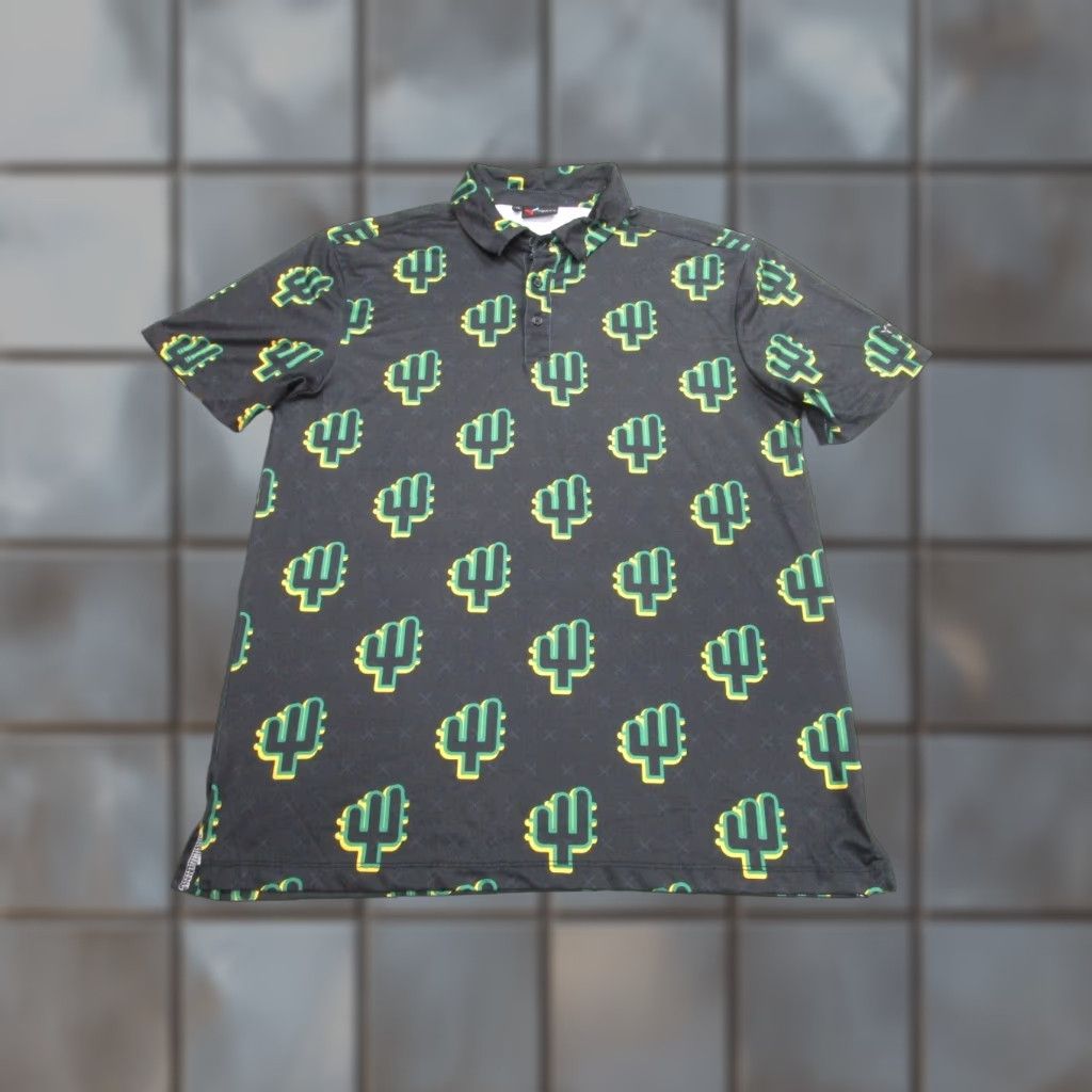 Vintage Yatta Golf Polo Shirt Men M Black Green Cactus All Over Performance Active Golf Size US M / EU 48-50 / 2 - 1 Thumbnail