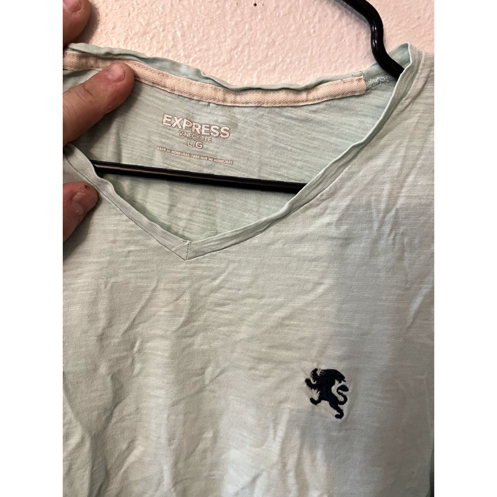 Express EXPRESS V-Neck T-Shirt Solid Light Blue Large Slim Fit Mens Size US L / EU 52-54 / 3 - 2 Thumbnail