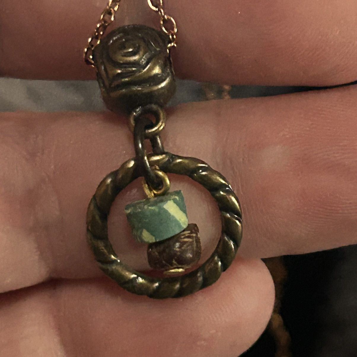 Handmade Handcrafted brass simulated turquoise pendant necklace Size ONE SIZE - 7 Thumbnail