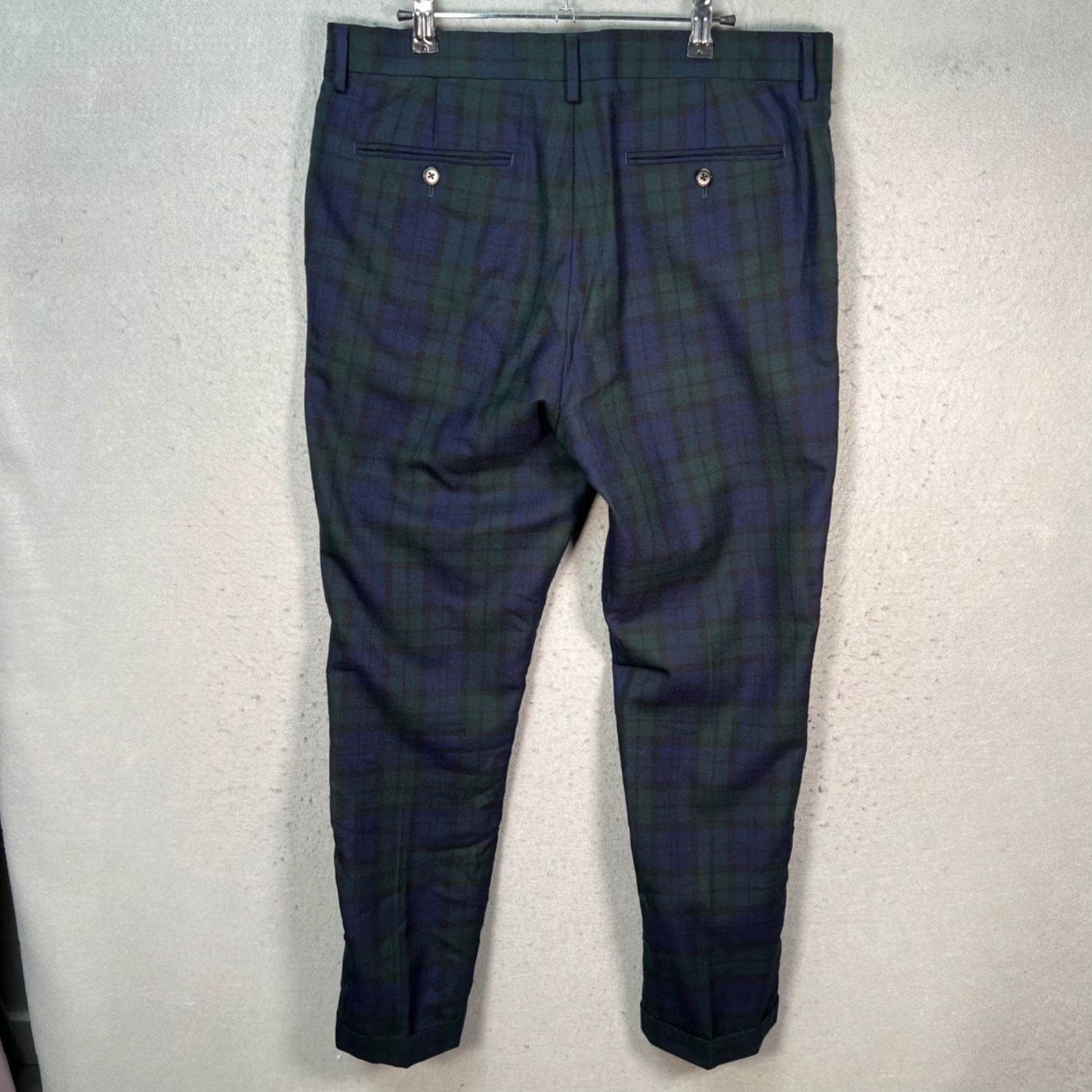 Banana Republic Banana Republic Mens Dress Pants 33 Blue & Green Plaid Tapered Wool Blend Size US 33 - 2 Thumbnail