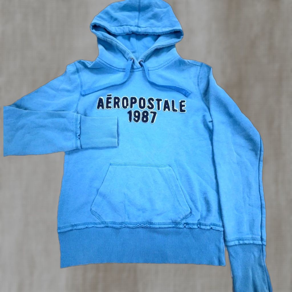 Vintage Aéropostale Hoodie Women Medium Blue Sweatshirt Casual All Seasons Zip Front Pullover 2000s Size M / US 6-8 / IT 42-44 - 1 Thumbnail