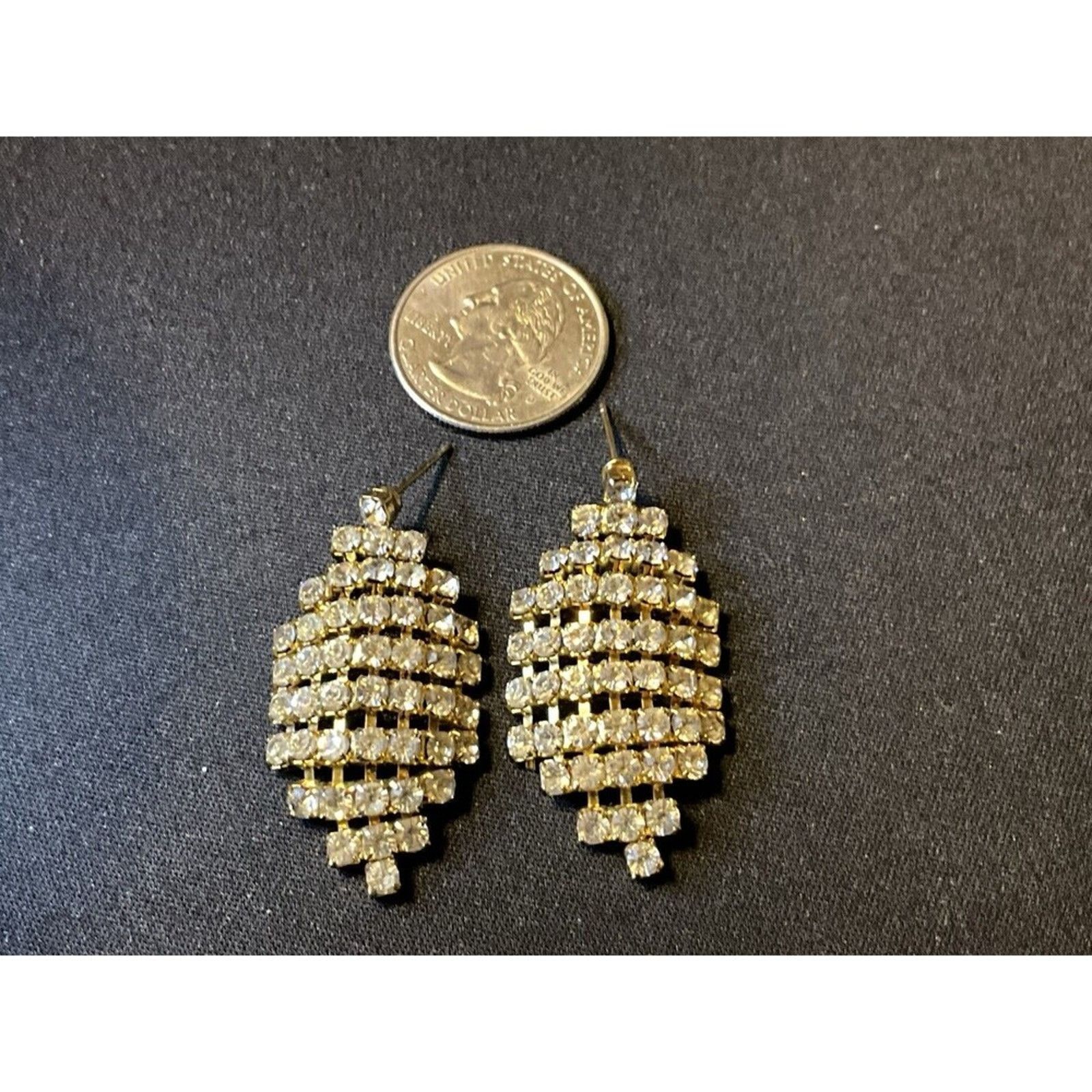 Other Articulated Prong Set Dangle Earrings Crystal Post Gold Tone Size ONE SIZE - 3 Thumbnail