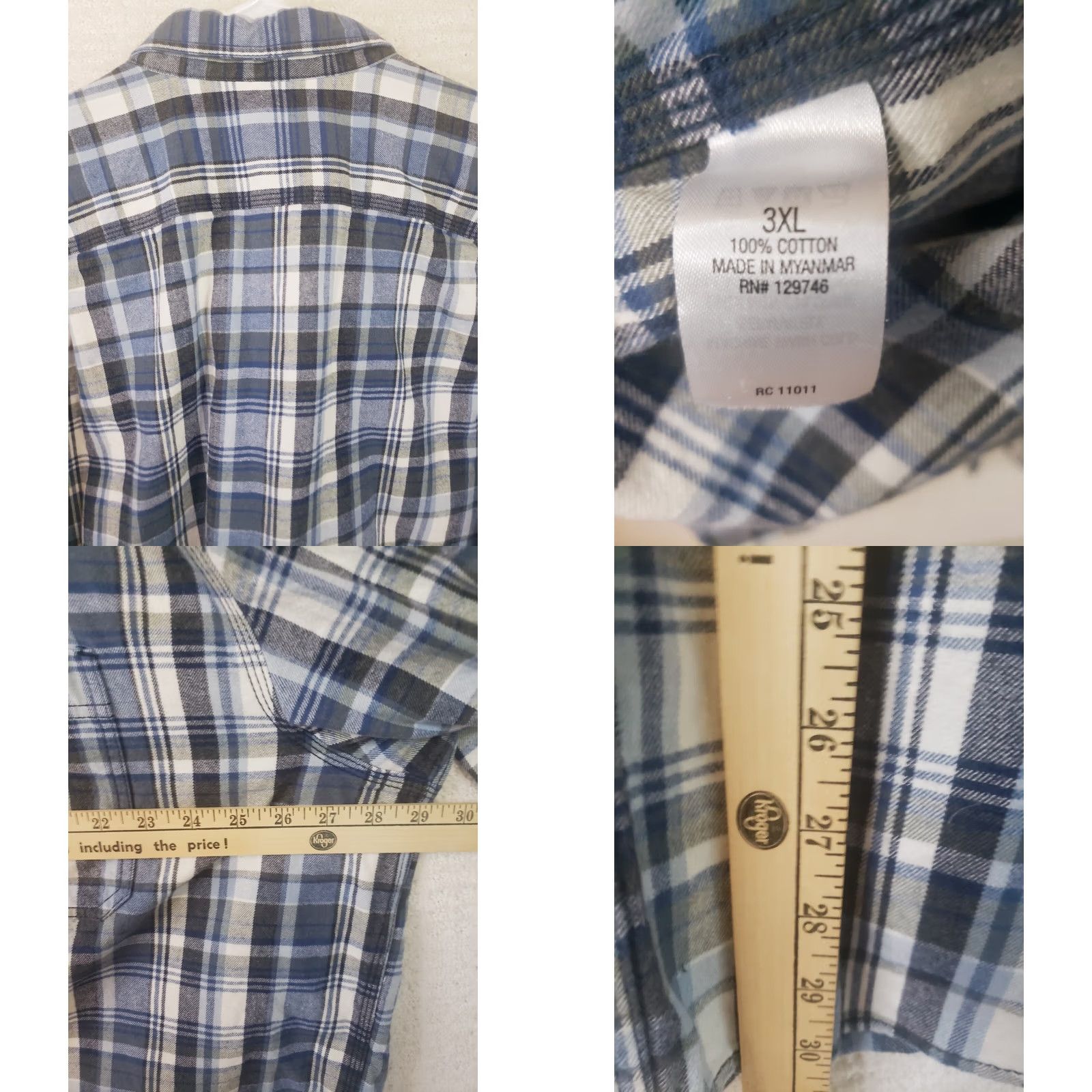 Vintage Ridgecut Toughwear Men's 3XL Blue Plaid Flannel Shirt Heavy 100% Cotton Button-Up Outdoor Size US XXL / EU 58 / 5 - 8 Thumbnail