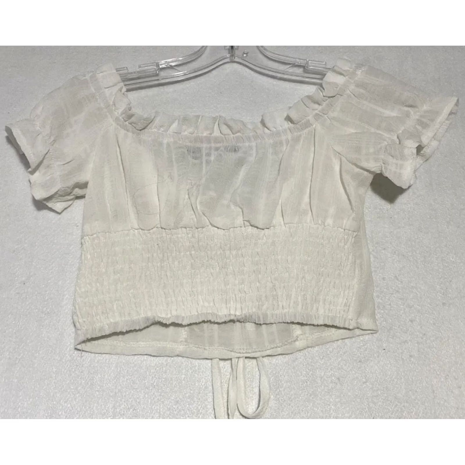 Vintage White Fox Shirt Women XS Short Sleeve Cropped Top Blouse White 26 51 Crop Top Casual Spring Summer Size XS / US 0-2 / IT 36-38 - 7 Thumbnail