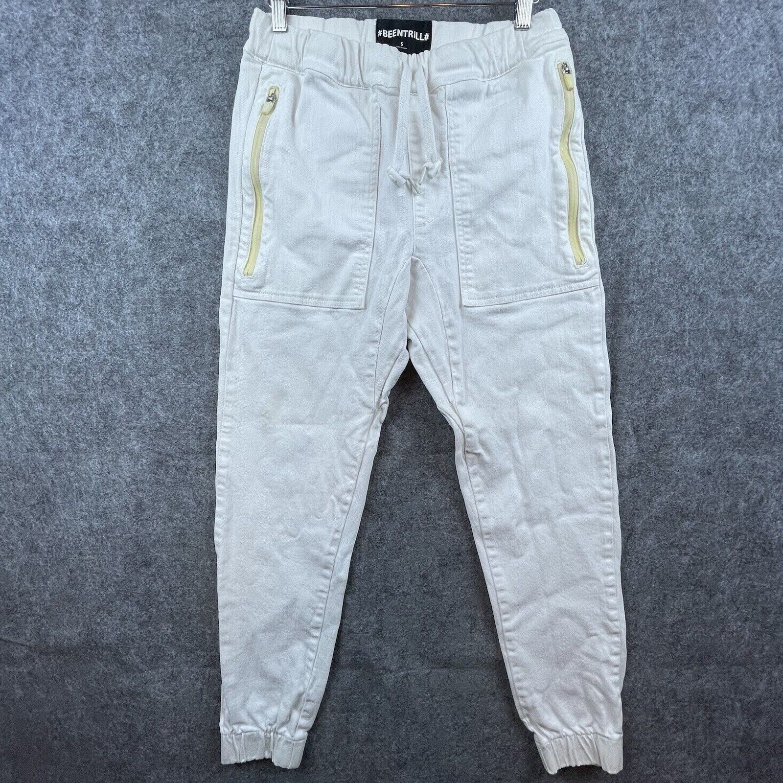 Been Trill Been Trill Pants Mens Small White Denim Joggers Streetwear Size US 28 / EU 44 - 1 Thumbnail