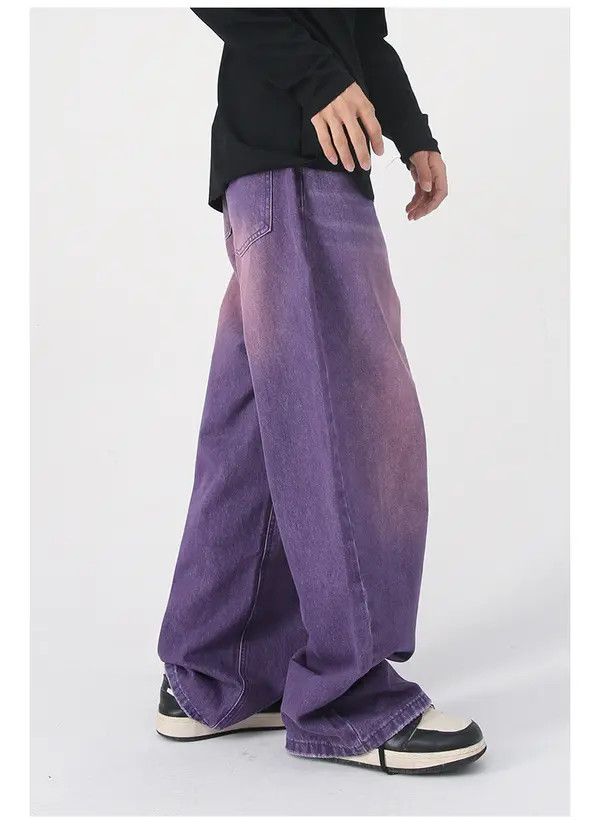 Japanese Brand x Ami Purple Vintage Washed Distressed Loose Straight Jeans Size US 34 / EU 50 - 8 Thumbnail