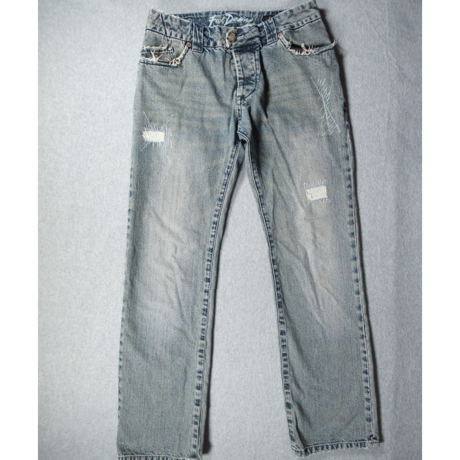 Denime Fox Jeans Mens 31 Blue Denim Regular 5-Pocket Distressed Button Fly N/A Missing one button - See image Size US 31 - 2 Thumbnail
