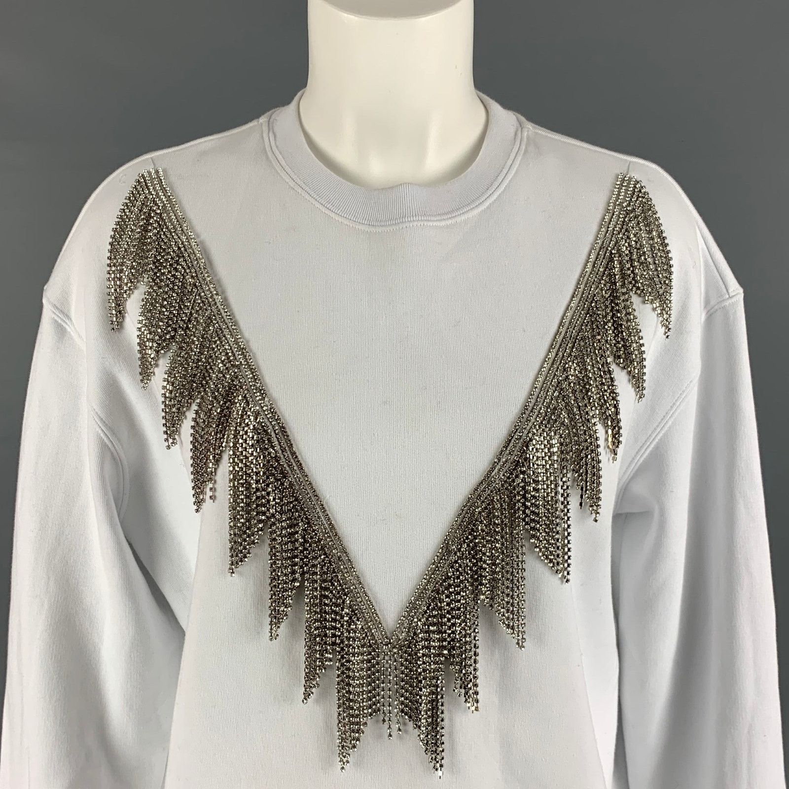 MSGM MSGM Size XS White Cotton Rhinestones Crew-Neck Pullover Size XS / US 0-2 / IT 36-38 - 2 Thumbnail