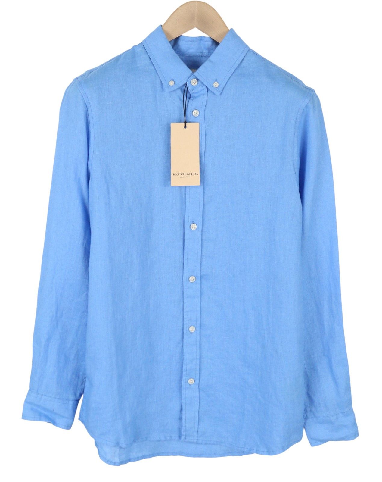 Scotch & Soda M Blue Linen Button-Down Roll-Up Shirt 88519 Size US M / EU 48-50 / 2 - 1 Thumbnail