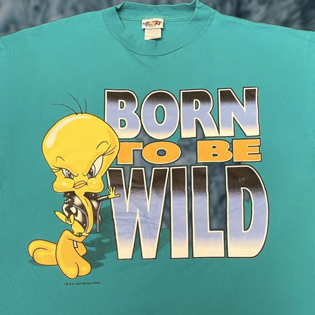 Vintage VINTAGE 90s Looney Tunes Tweety Born To Be Wild Biker Shirt Mens XL Blue Size US XL / EU 56 / 4 - 1 Thumbnail