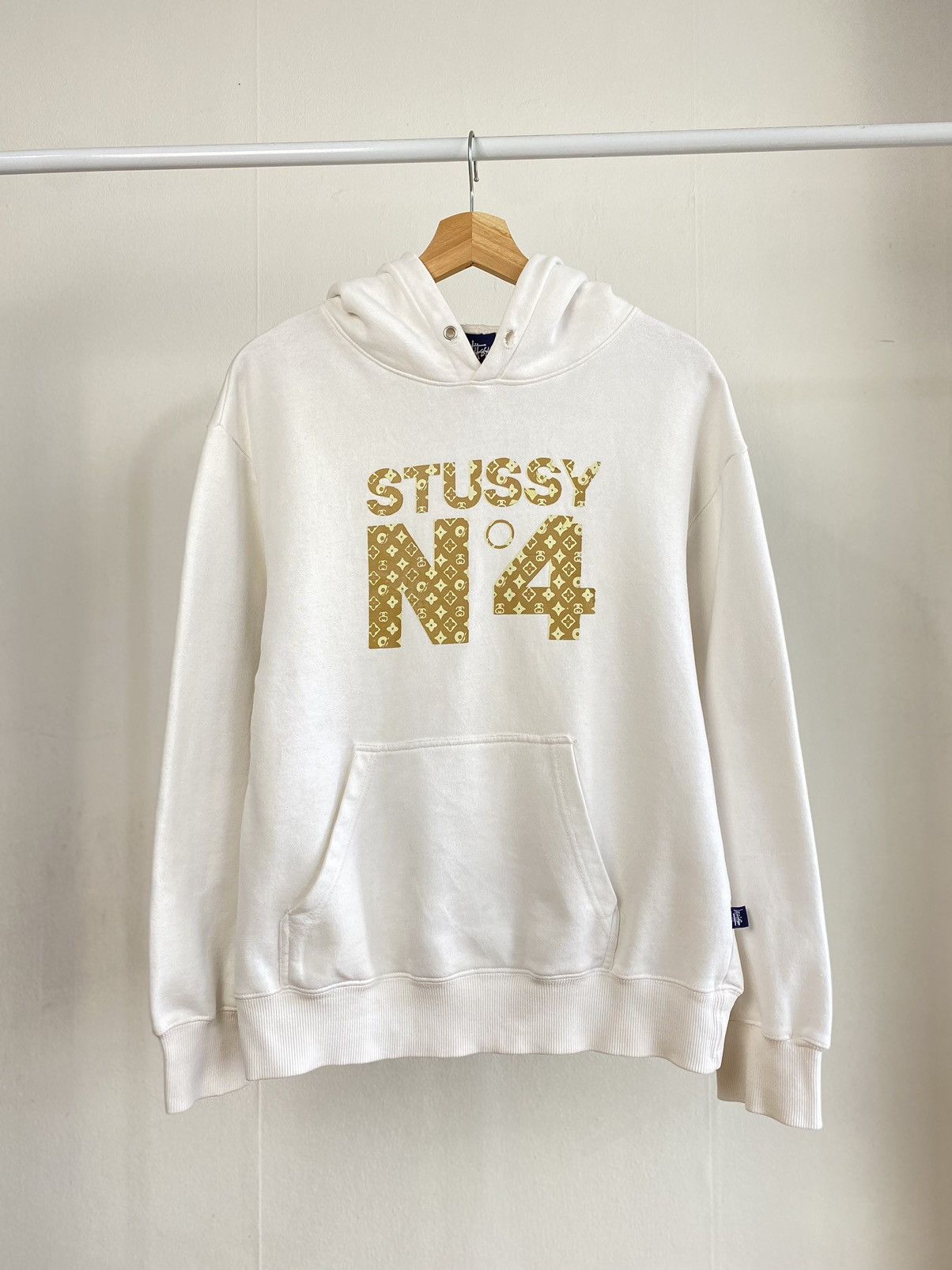 image of Hype x Stussy Vintage 90's Stüssy Lv Monogram Hoodie in White, Men's (Size Medium)