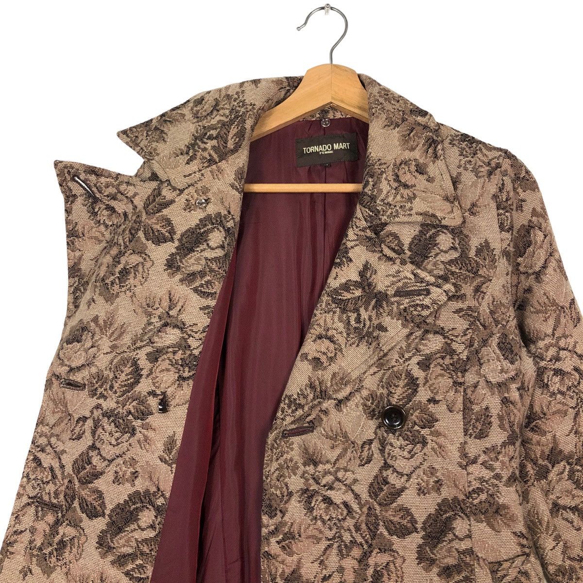 Tornado Mart 🔥Rich Brown - Double Breast Fly Coats Jacket Flower Over Size M / US 6-8 / IT 42-44 - 10 Thumbnail