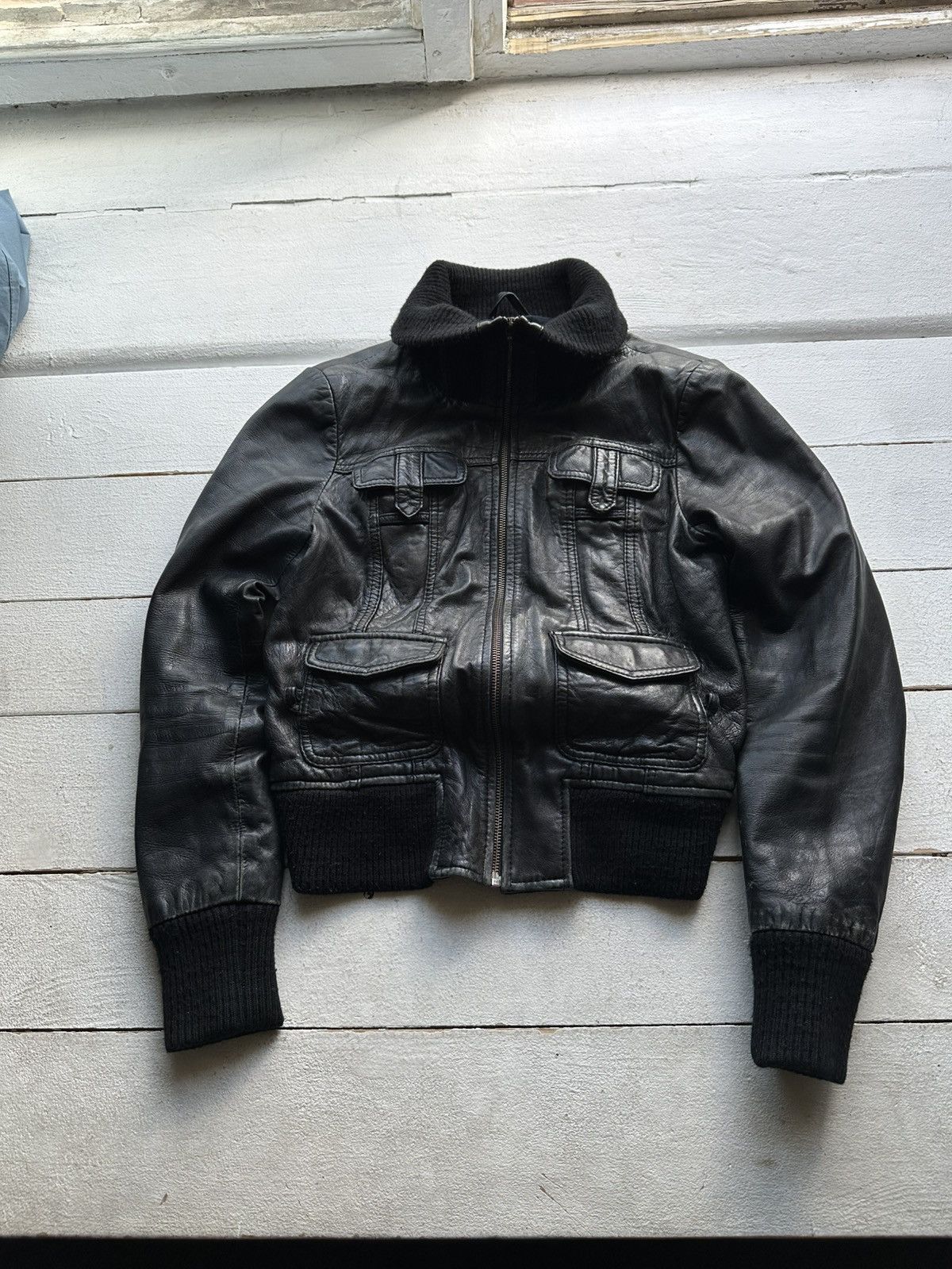 Other 🚨Y2K RICK OWENS TYPE DIRTY SLIM FIT ZIP LEATHER JACKET Size L / US 10 / IT 46 - 1 Thumbnail