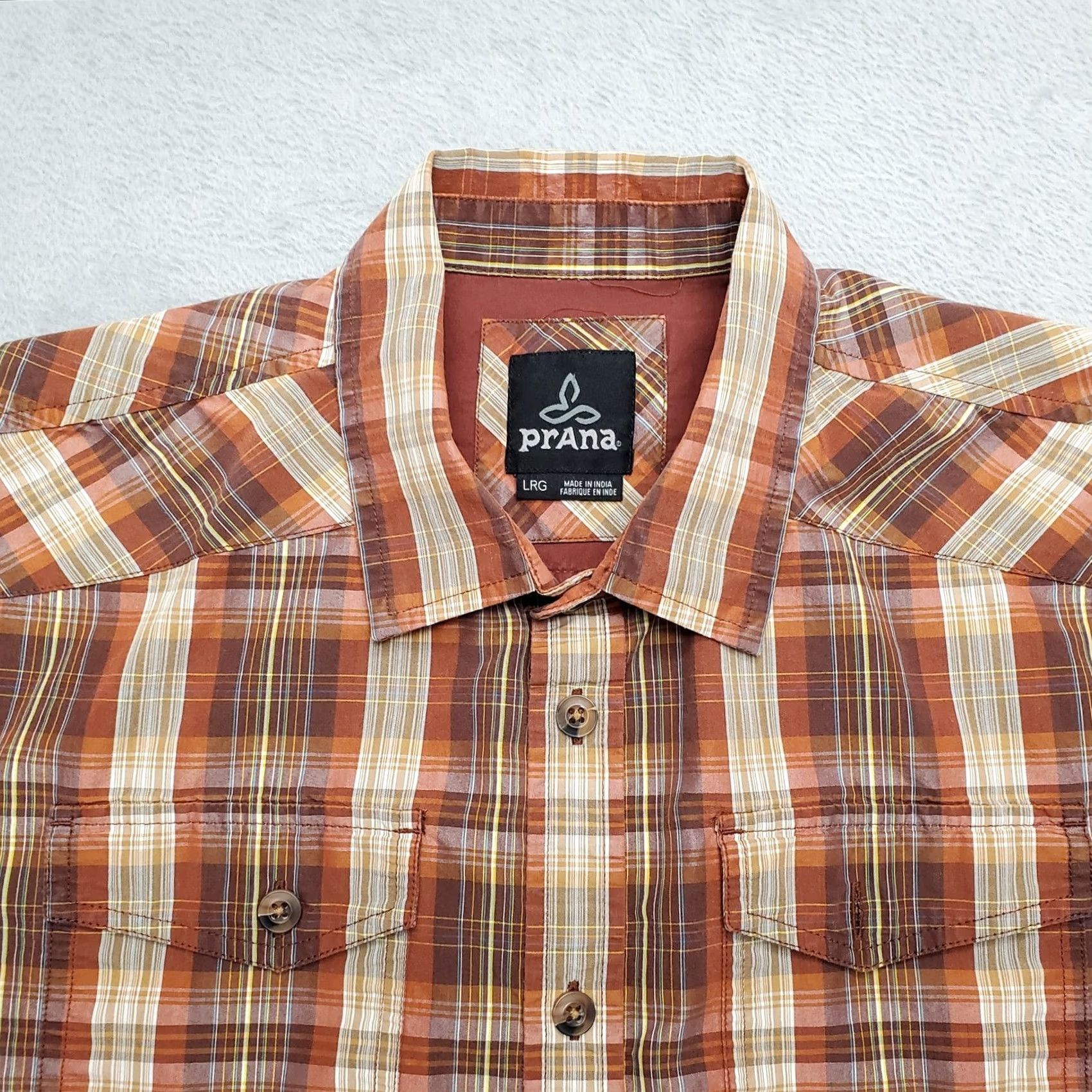 Prana Prana Shirt Mens L Brown Plaid Organic Cotton Blend Western Outdoor Casual Button-Up Short Sleeve Collared Pockets Size US L / EU 52-54 / 3 - 2 Thumbnail