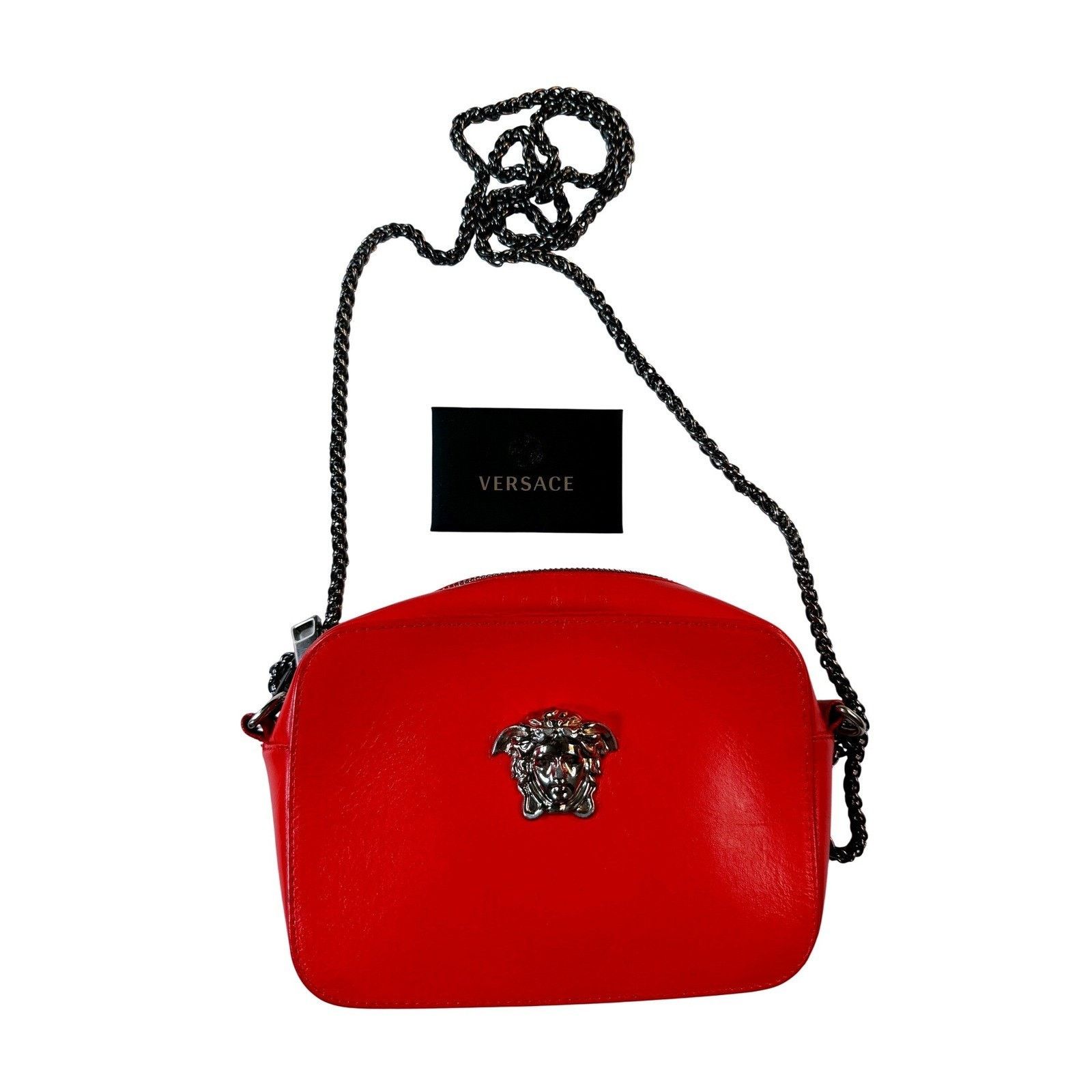 Versace Versace Medusa Red Leather Crossbody Bag Chain Strap Italy Size ONE SIZE - 1 Thumbnail
