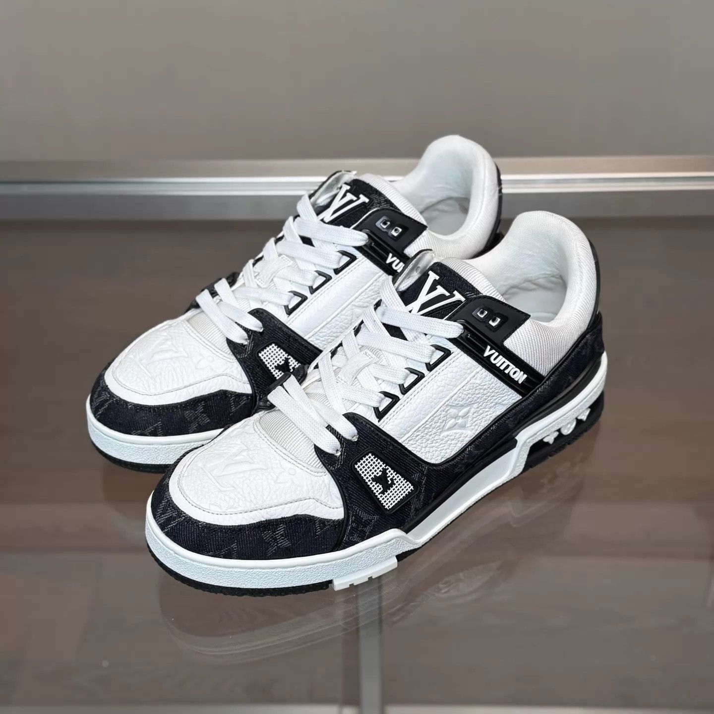 Louis Vuitton LV Trainer 24 black white denim UK6 98 Size US 8.5 / IT 38.5 - 1 Thumbnail