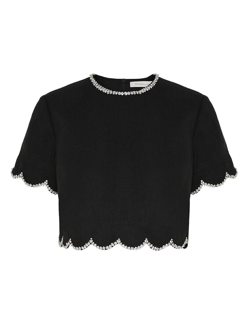 oc11z1025 Crush Scalloped Top in Black