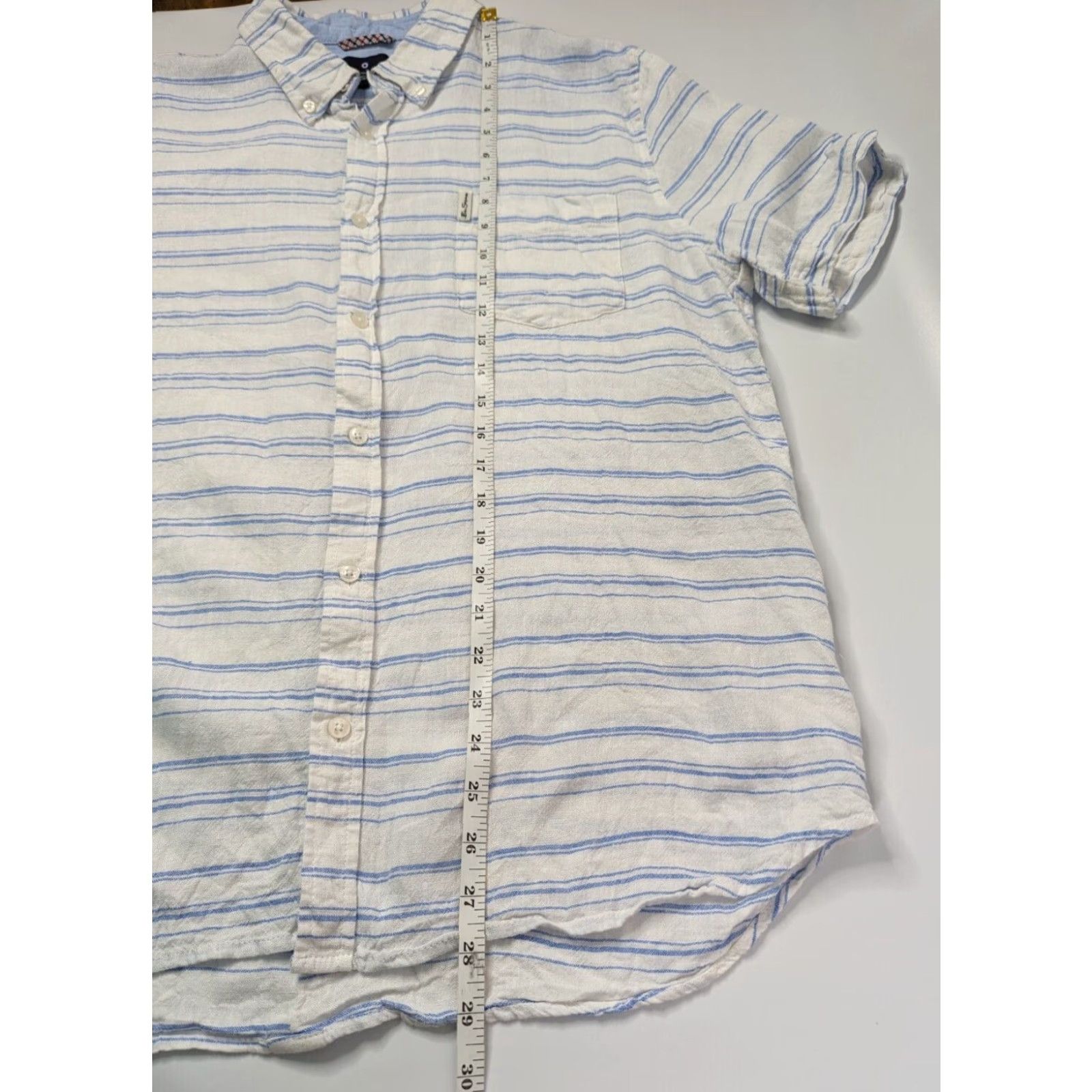Ben Sherman Ben Sherman Shirt Button-Down Short Sleeve Linen Rayon Striped White Blue XL Mens Size US XL / EU 56 / 4 - 5 Thumbnail