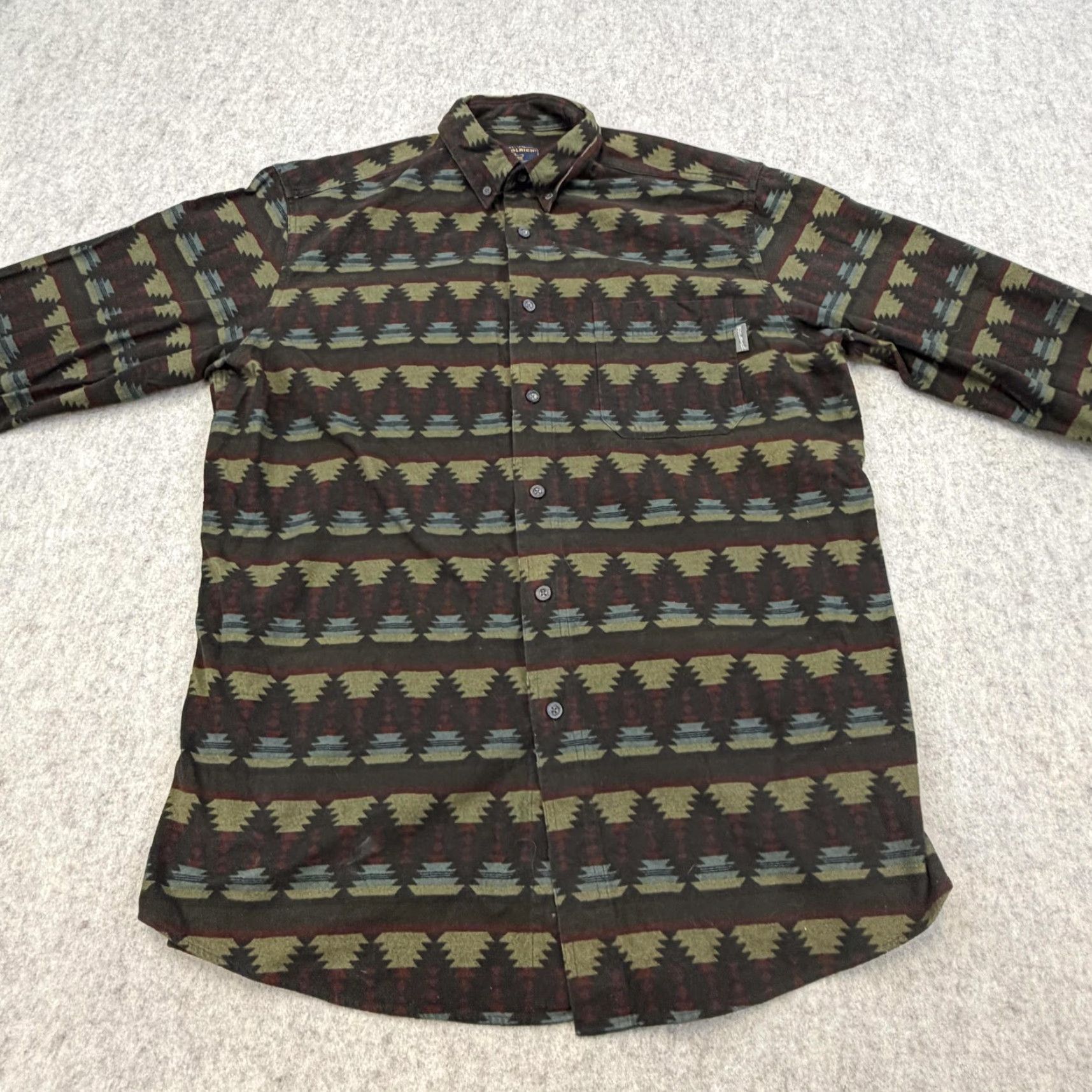 Vintage Woolrich Shirt Mens Large Green Flannel Button-Front Long Sleeve Geometric Southwest Aztec Outdoor Pockets Collared Button-Up - Mens Size US L / EU 52-54 / 3 - 4 Thumbnail