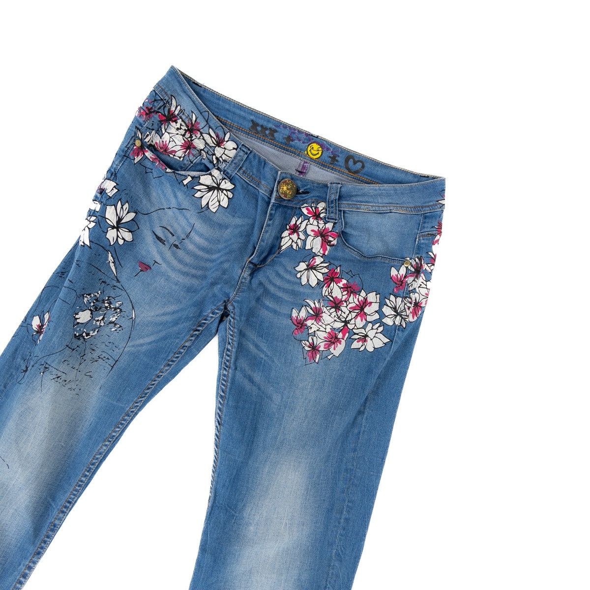 Desigual Desigual Wmns Blue Floral Printed Jeans Straight Fit Stretch Size 32" / US 10 / IT 46 - 3 Thumbnail