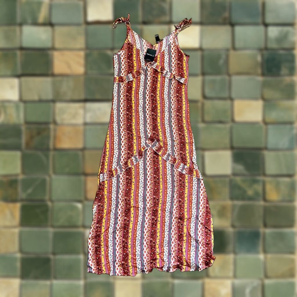 Forever 21 FOREVER 21 Bohemian Maxi Dress Multicolor Striped Sleeveless V-Neck Size Small Womens Size S / US 4 / IT 40 - 1 Thumbnail