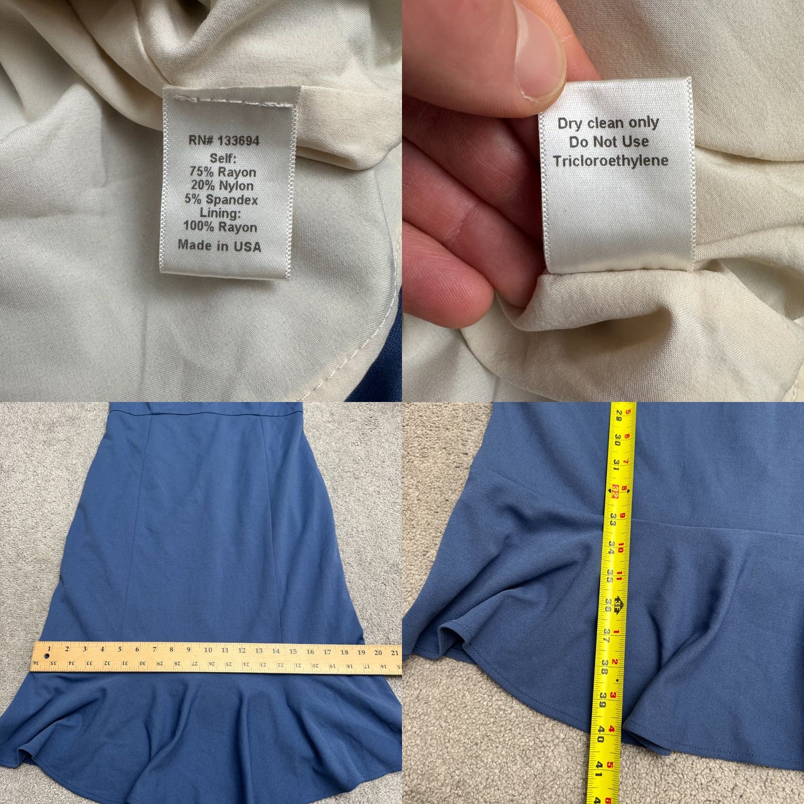 Vintage Paper Crown Midi Sheath Dress Womens Medium Blue Ruffle Hem Short Sleeve Rayon Size 32" / US 10 / IT 46 - 8 Thumbnail