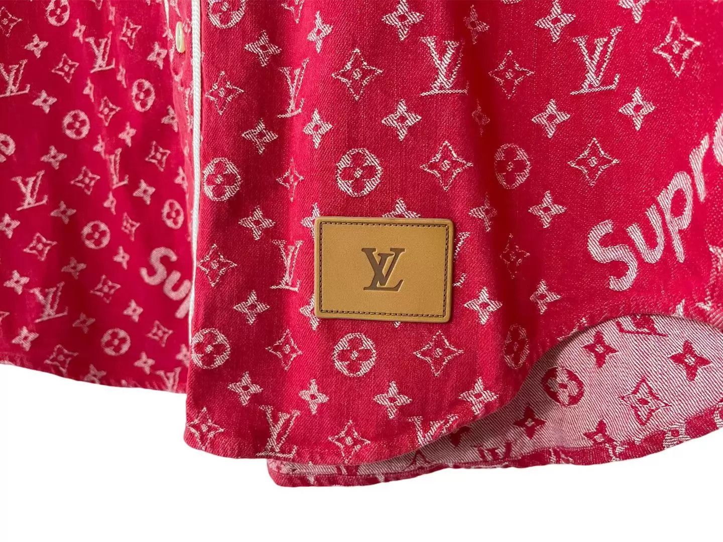 Louis Vuitton LV x Supreme Red Denim Baseball Jacket XL Size US XL / EU 56 / 4 - 2 Thumbnail