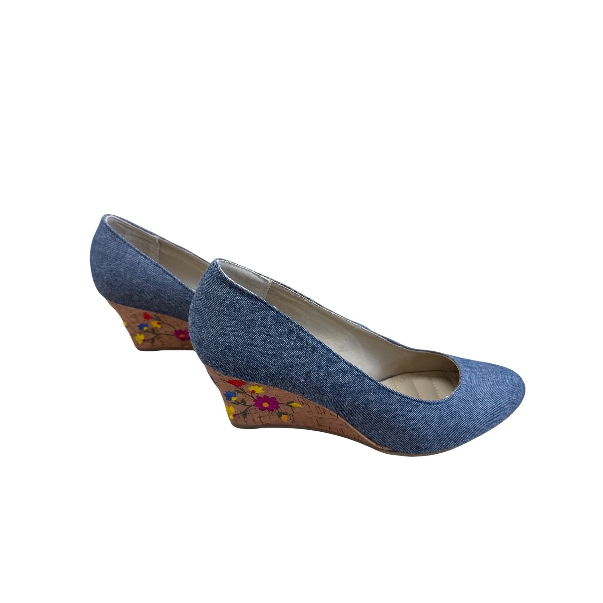 Designer Rialto Womens Blue Denim Floral Cork 3" Wedge Heel Shoes Siz Size US 9.5 / IT 39.5 - 5 Thumbnail