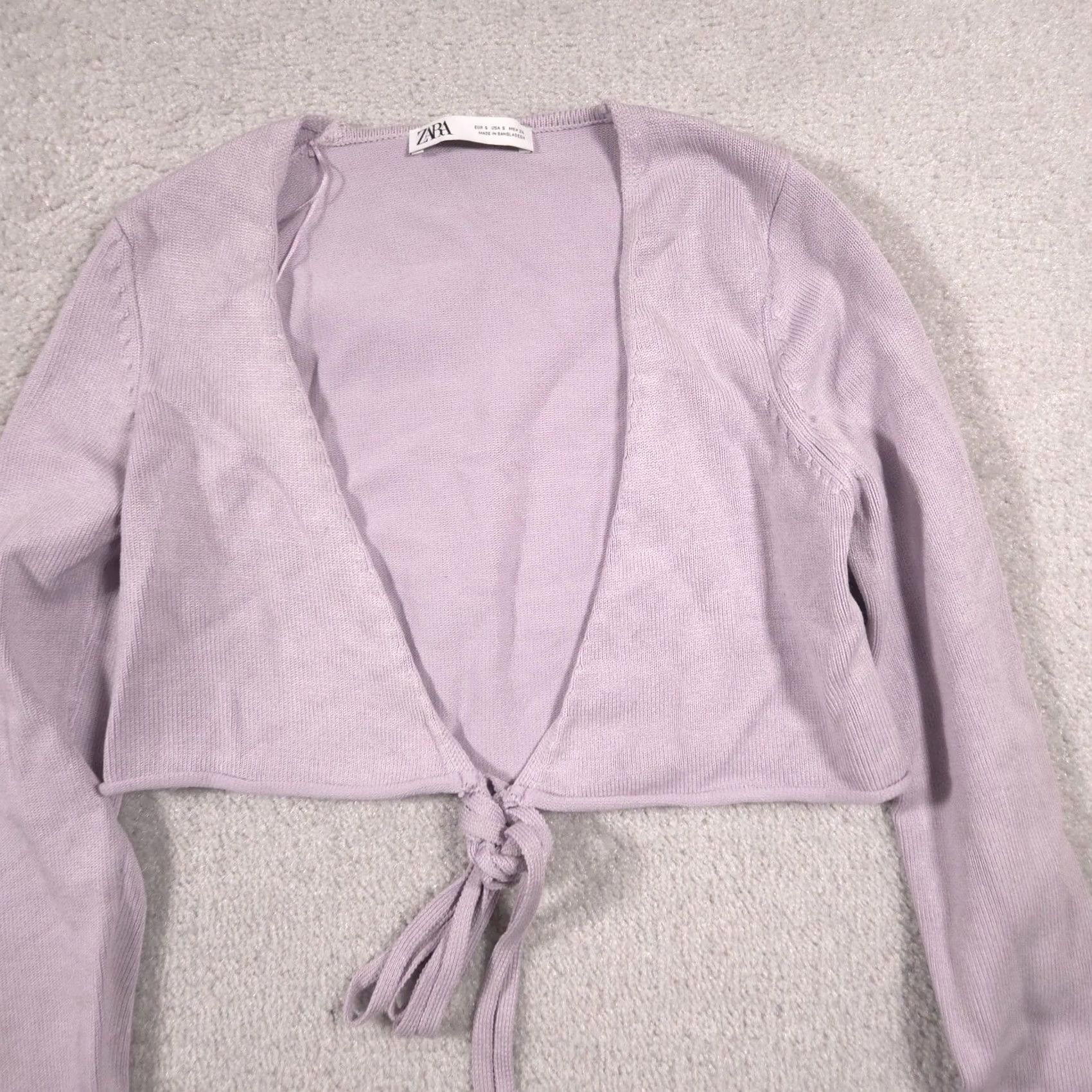 Zara VINTAGE Zara Cardigan Sweater Womens Small Purple Tie Front Cropped Lightweight Top Size S / US 4 / IT 40 - 3 Thumbnail
