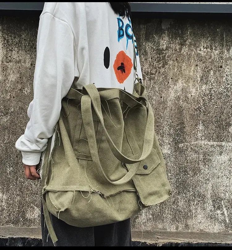 Vintage Tote Bag Canvas Single Vintage Solid Hasp Shoulder Bag Size ONE SIZE - 4 Thumbnail