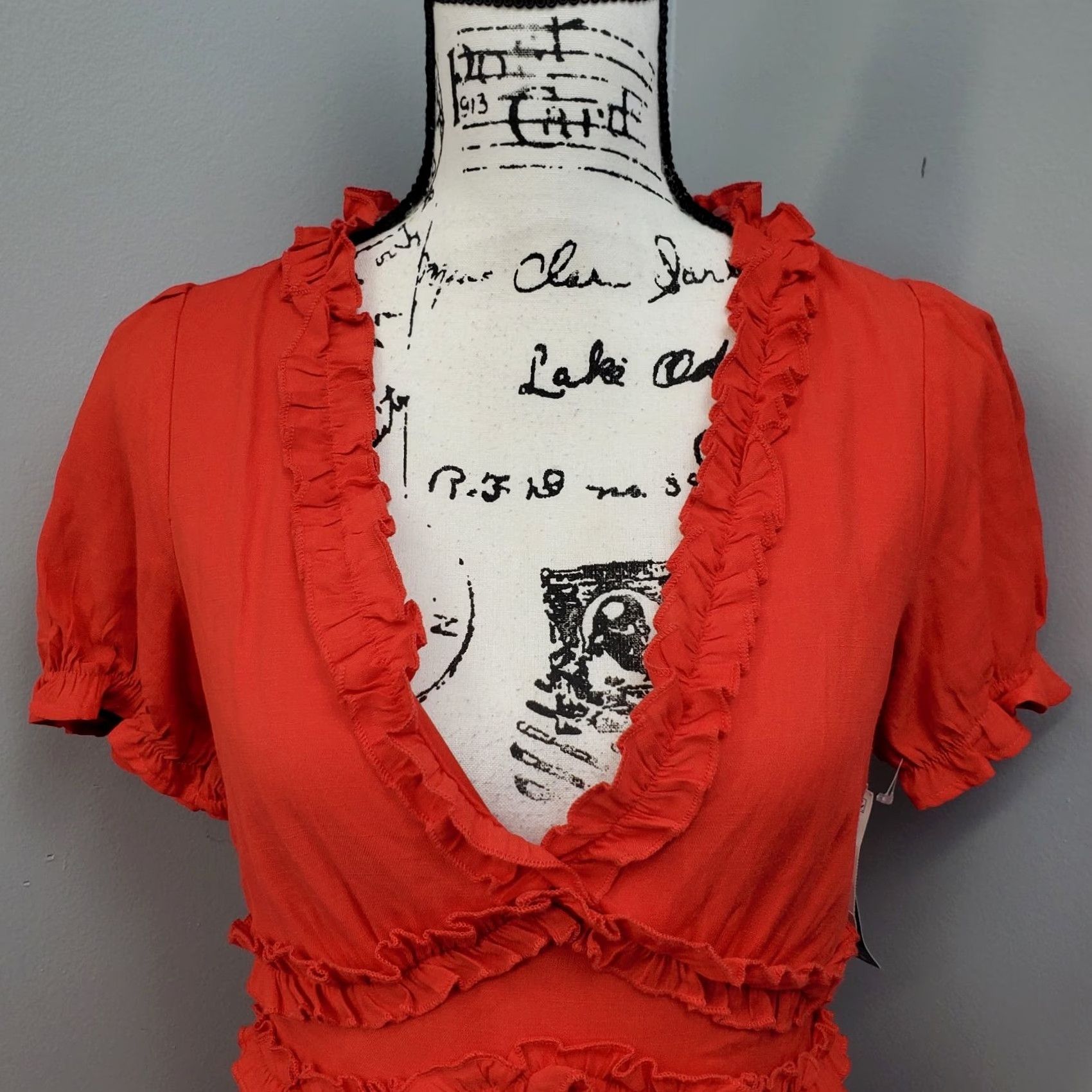 Vintage Trixxi Womens Dress M Red Lined Ruffle Detail Short Sleeve Fit & Flare Casual Party/Cocktail Vintage: No Size 32" / US 10 / IT 46 - 7 Thumbnail