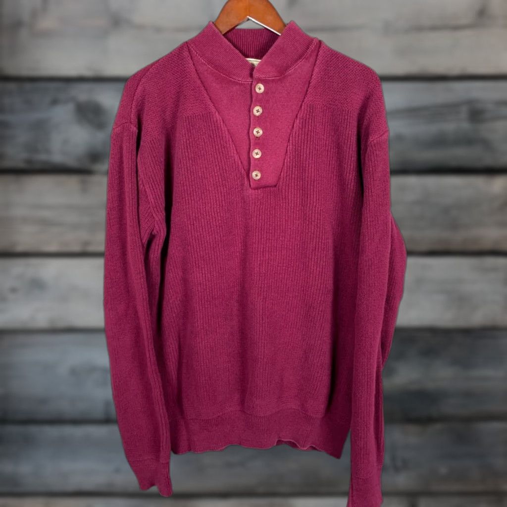 Vintage VINTAGE L.L. Bean Henley Sweater Men XL Tall Dark Red Burgundy Cotton 90s Fisherman Crew Neck Knitted Heavyweight Knit Casual Mens Big & Tall Shirt Size US XL / EU 56 / 4 - 1 Thumbnail