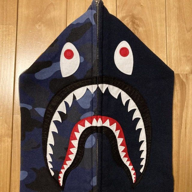 Bape BAPE Blue camo x navy shark full zip hoodie a bathing ape Size US L / EU 52-54 / 3 - 4 Thumbnail